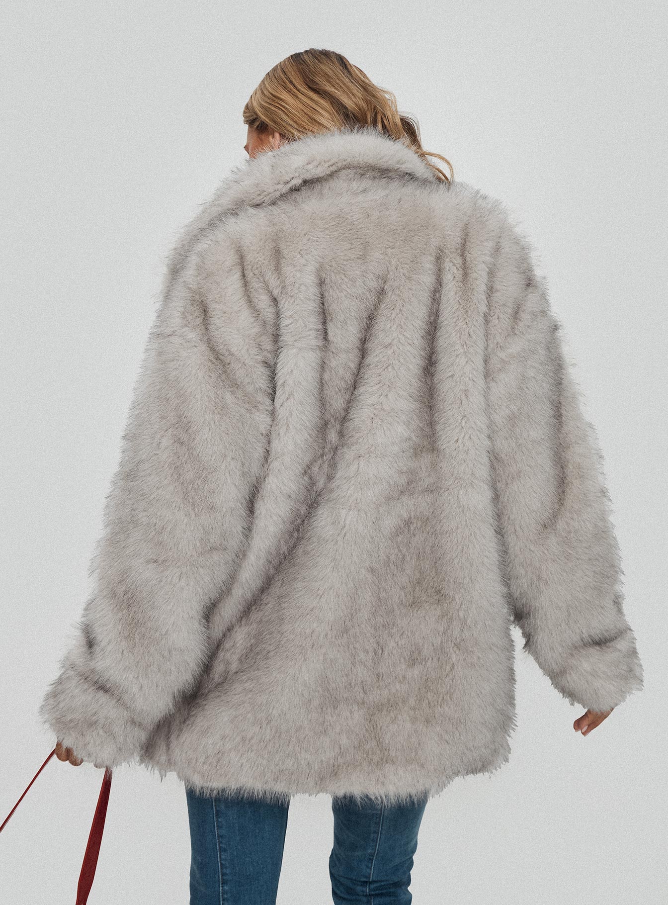 Clova Faux Fur Coat Grey - Image 7