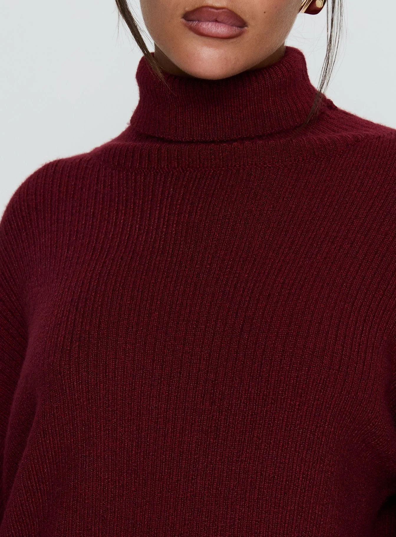 Coleena Long Sleeve Knit Mini Dress Burgundy - Image 5