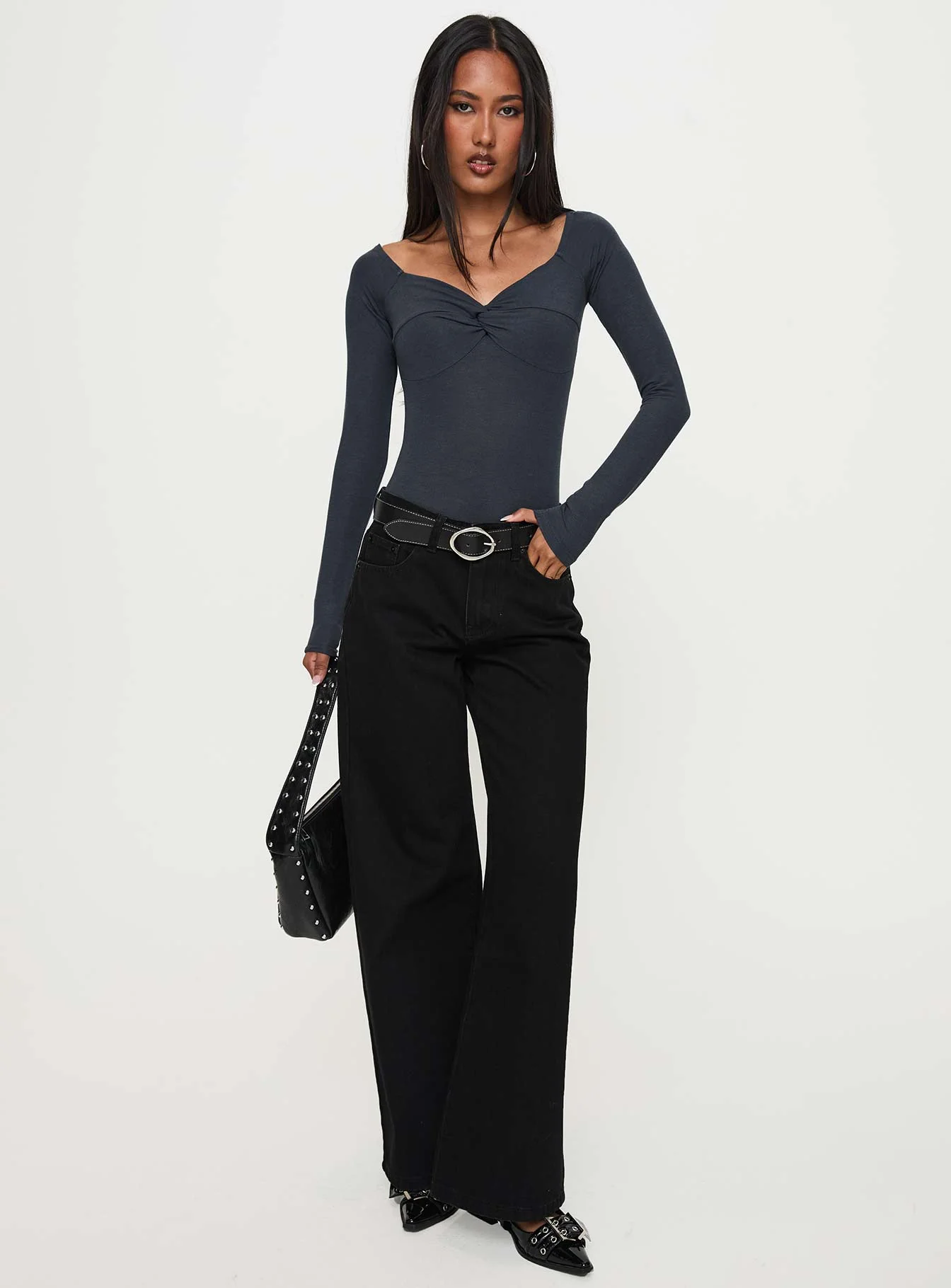 Colemane Mid Rise Wide Leg Jeans Black - Image 2