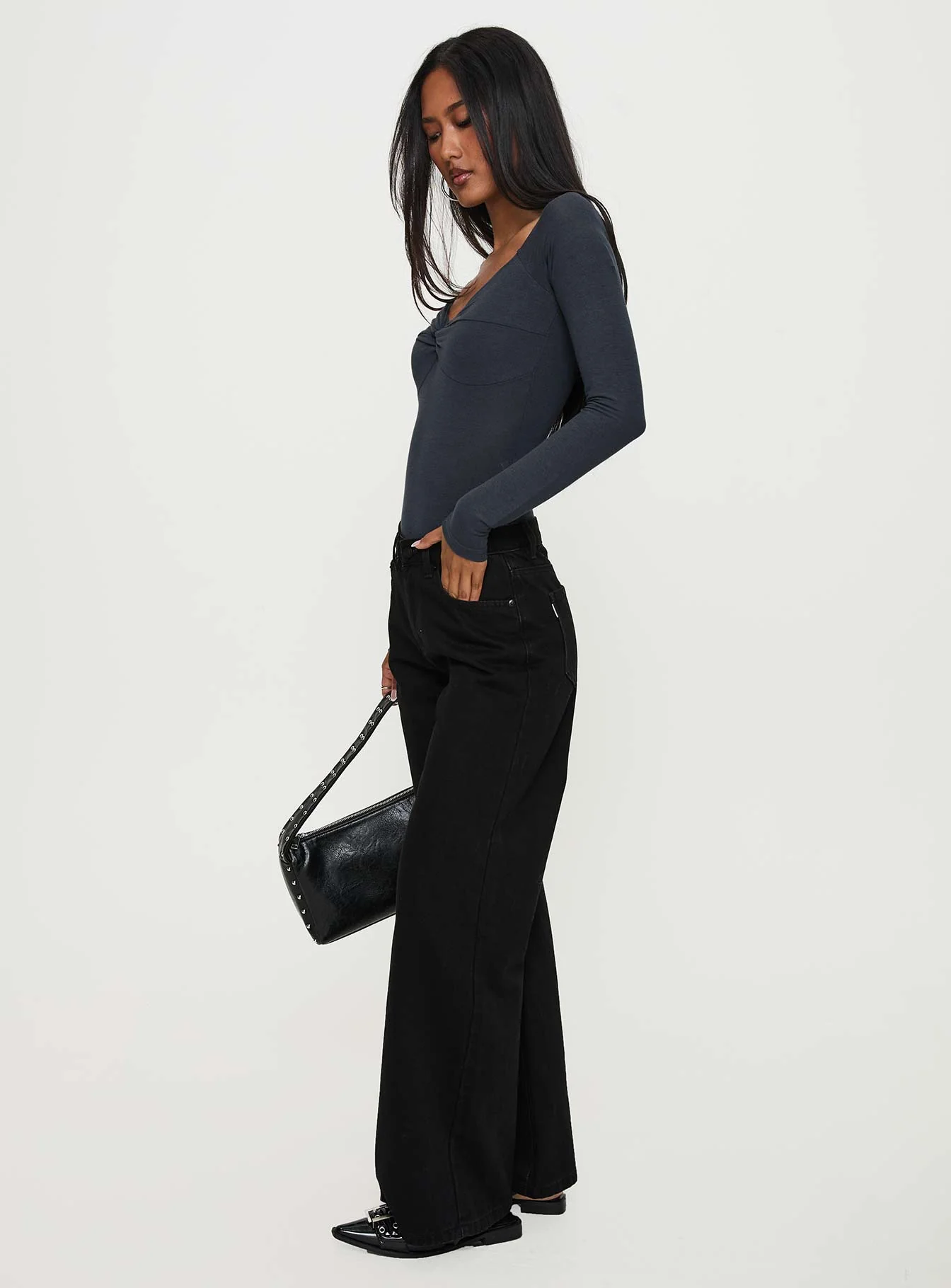 Colemane Mid Rise Wide Leg Jeans Black - Image 3