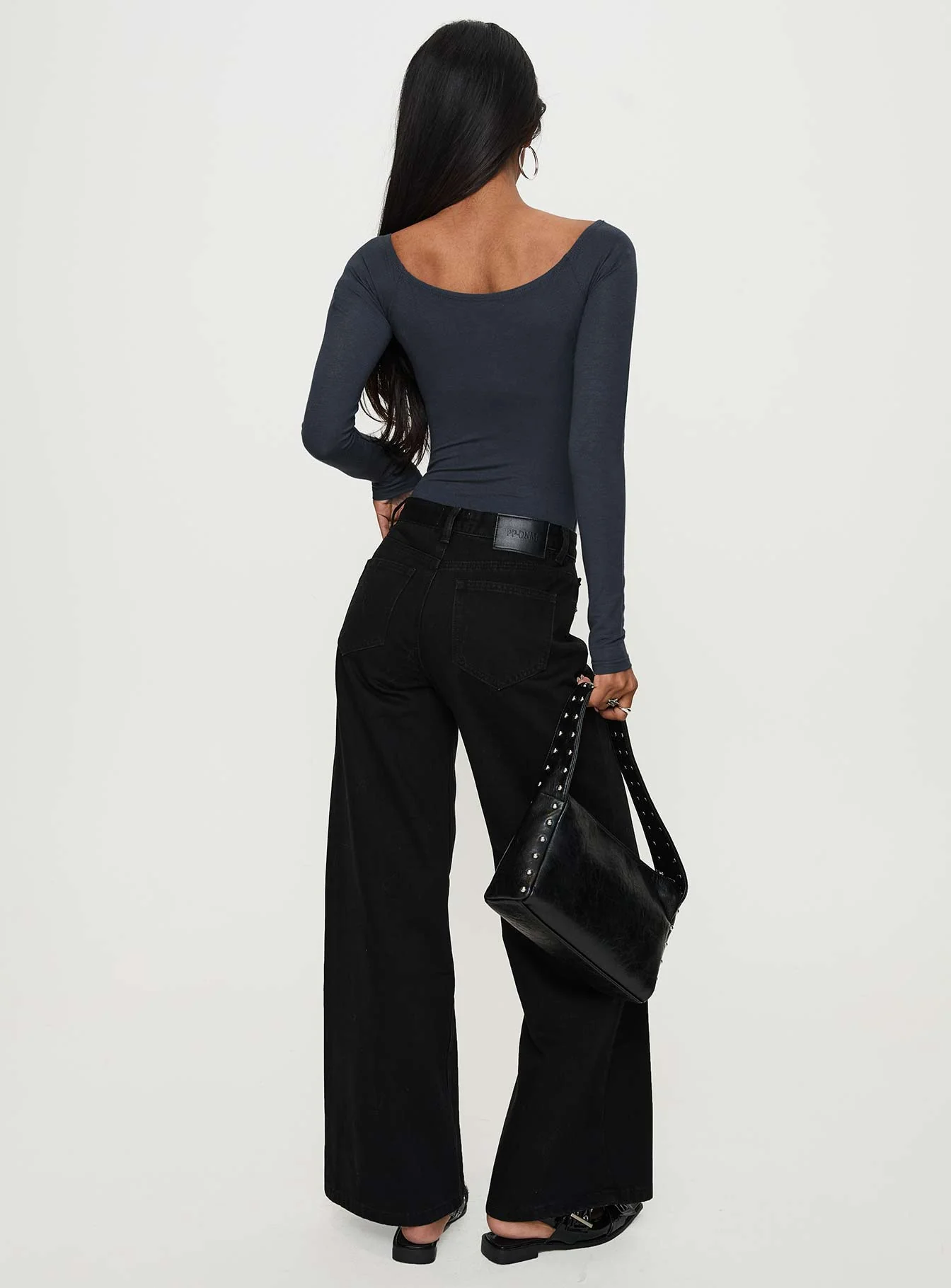 Colemane Mid Rise Wide Leg Jeans Black - Image 4