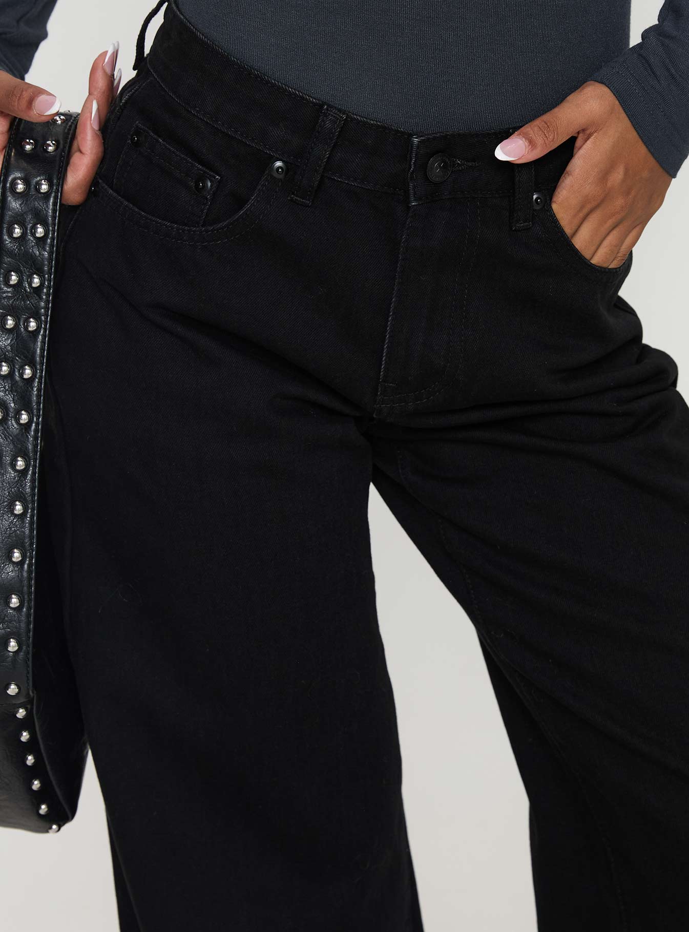 Colemane Mid Rise Wide Leg Jeans Black - Image 5