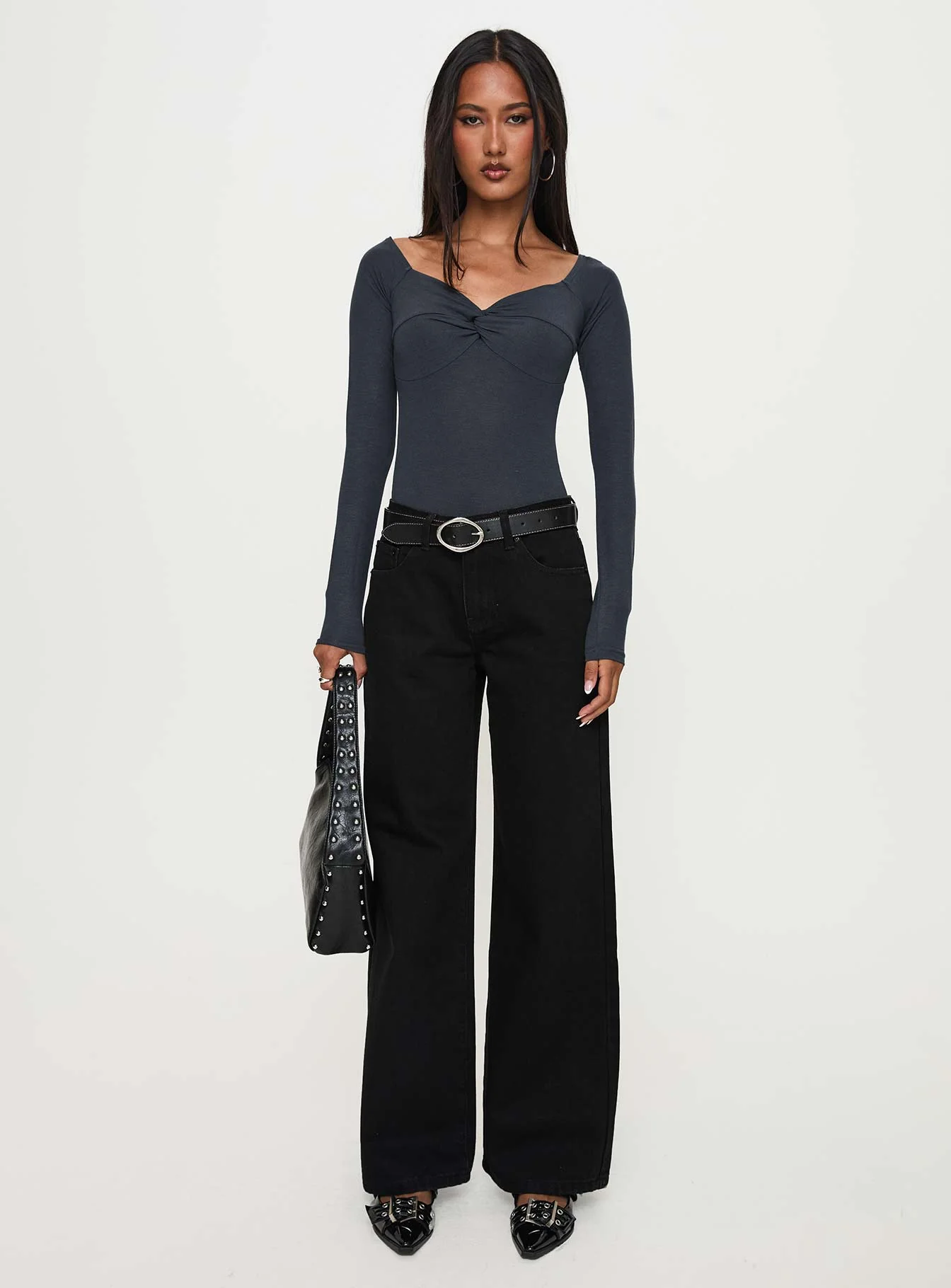Colemane Mid Rise Wide Leg Jeans Black - Image 6