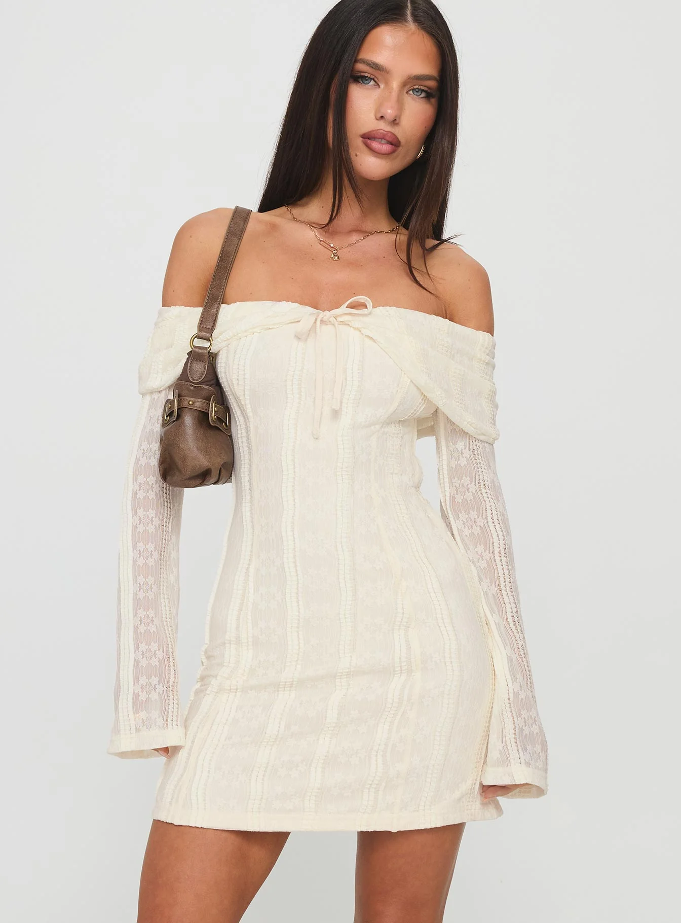 Colettie Long Sleeve Mini Dress Cream - Image 2