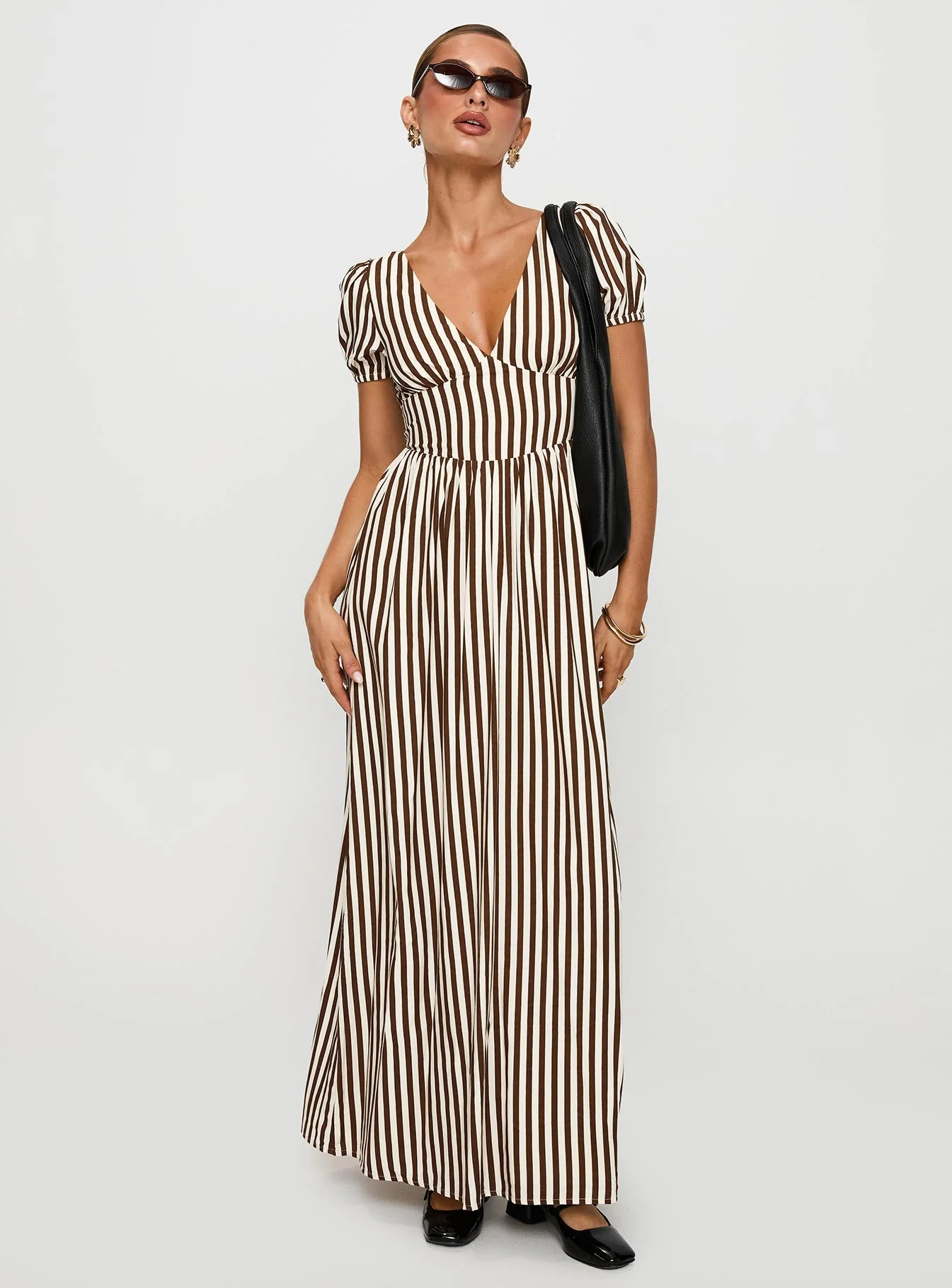Collyns Maxi Dress Beige Pinstripe - Image 3