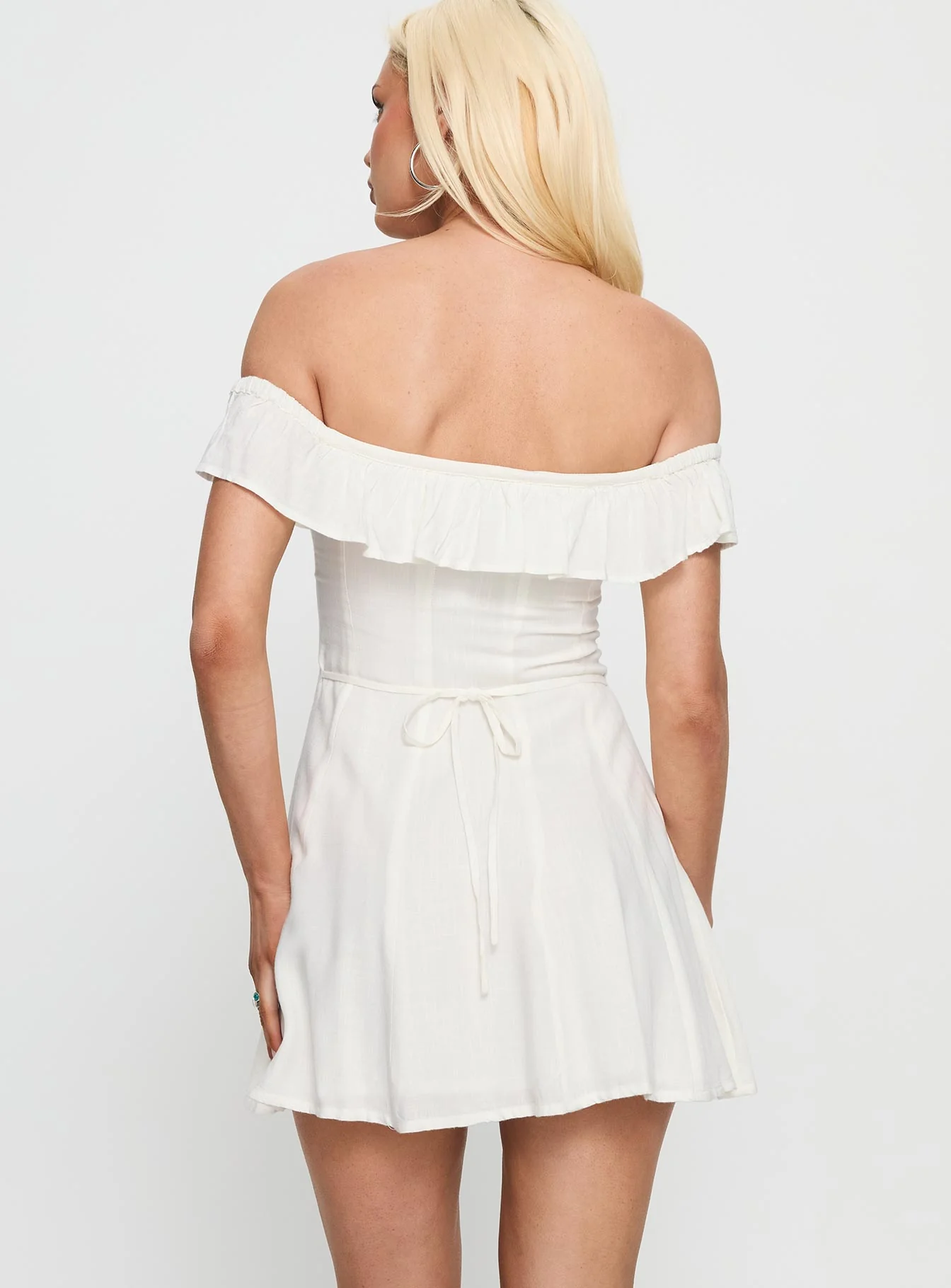 Corail Off Shoulder Frill Mini Dress White - Image 5