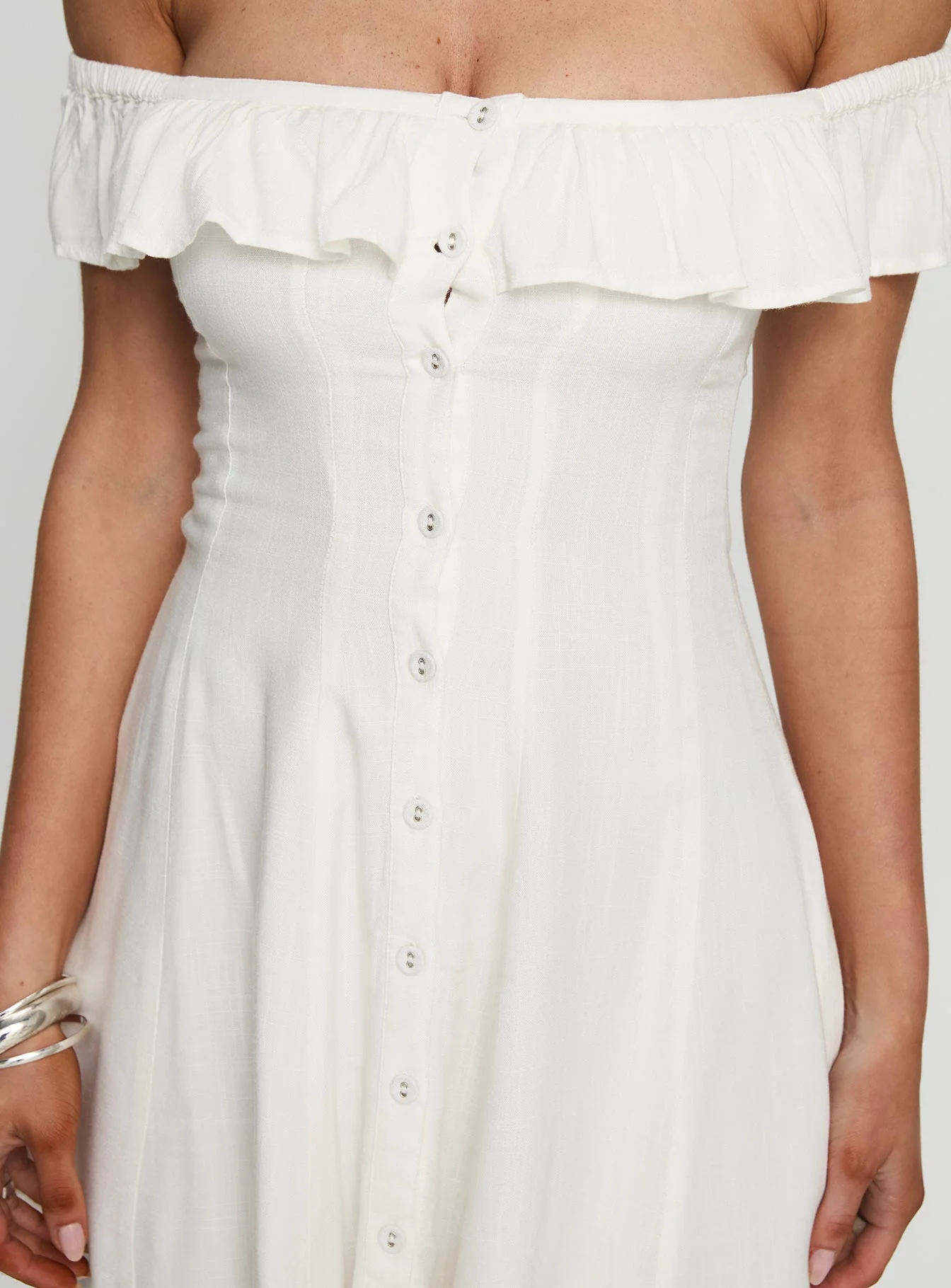 Corail Off Shoulder Frill Mini Dress White - Image 6