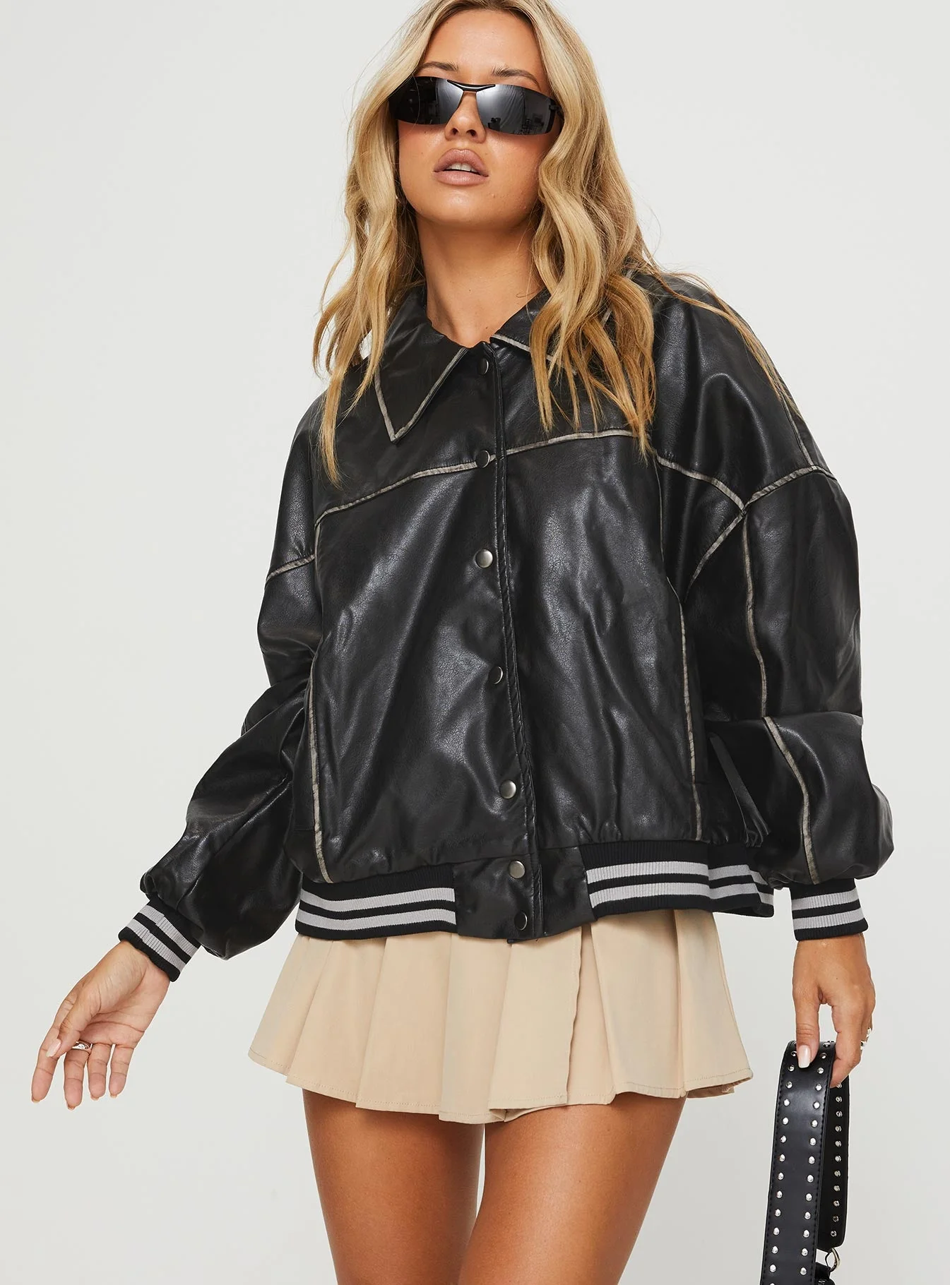 Cordae Faux Leather Jacket Washed Black - Image 2
