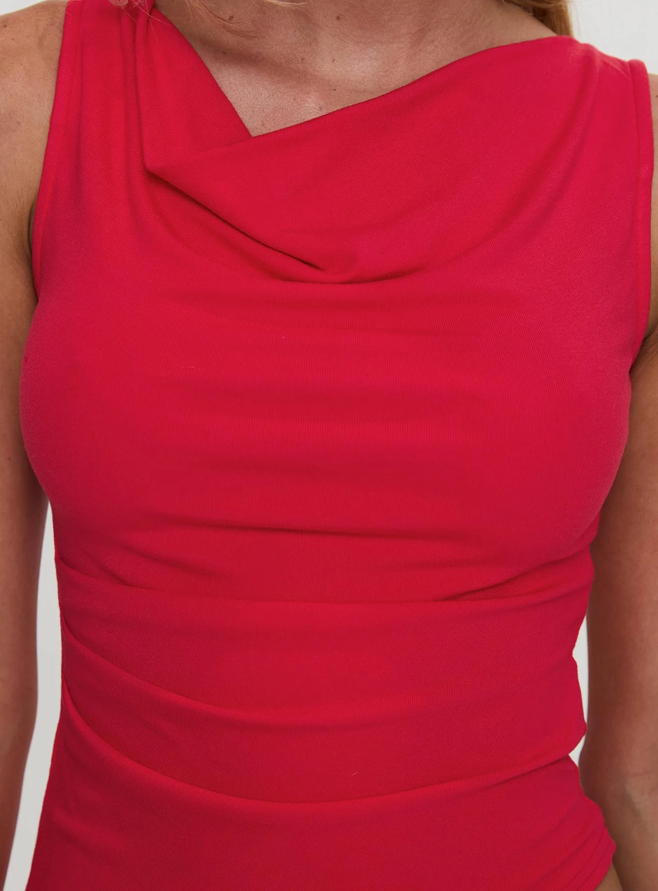 Coretta Ruched Asymmetrical Top Red - Image 6