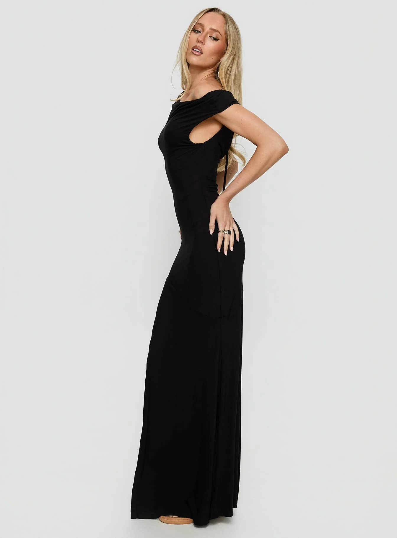 Corlee Draped Tie Back Maxi Dress Black - Image 4