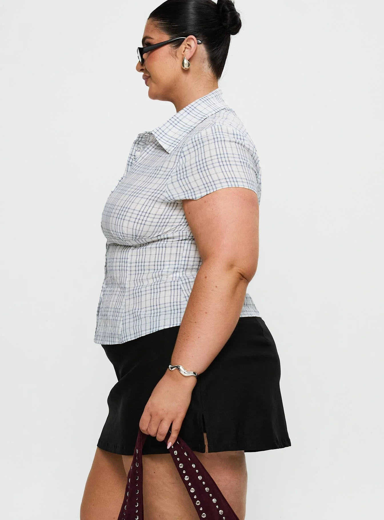 Cottesloe Blouse Top Blue Check Curve - Image 4