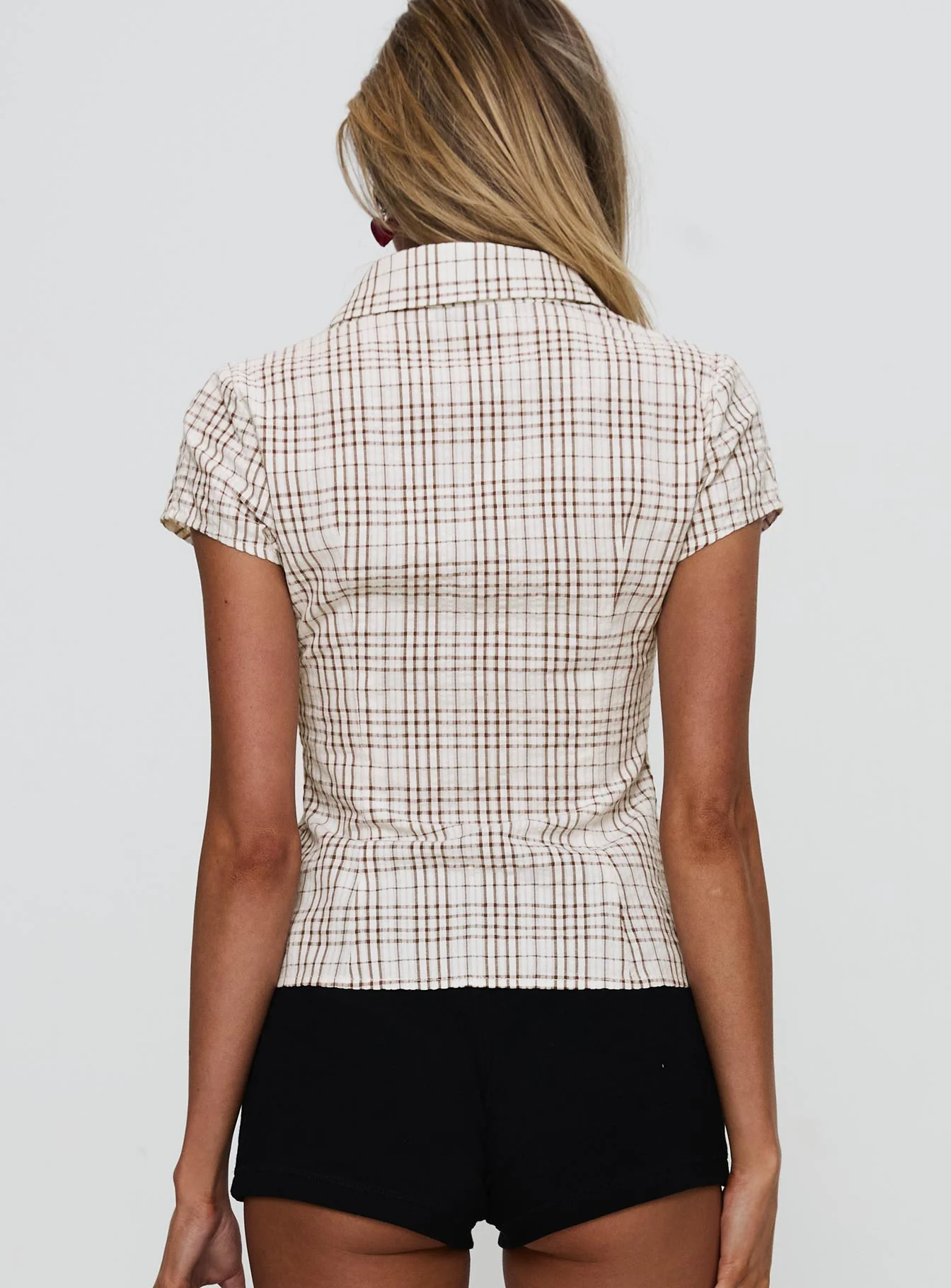 Cottesloe Blouse Top Brown Check - Image 5