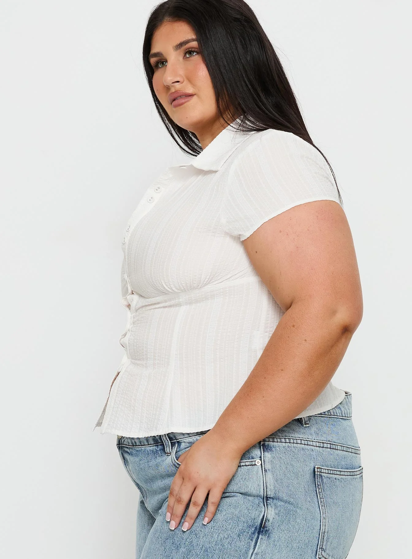 Cottesloe Blouse Top Textured White Curve - Image 4