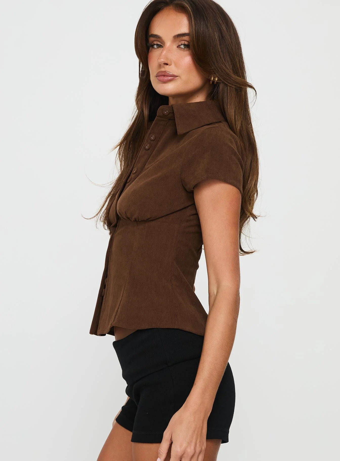 Cottesloe Cord Blouse Top Chocolate - Image 4