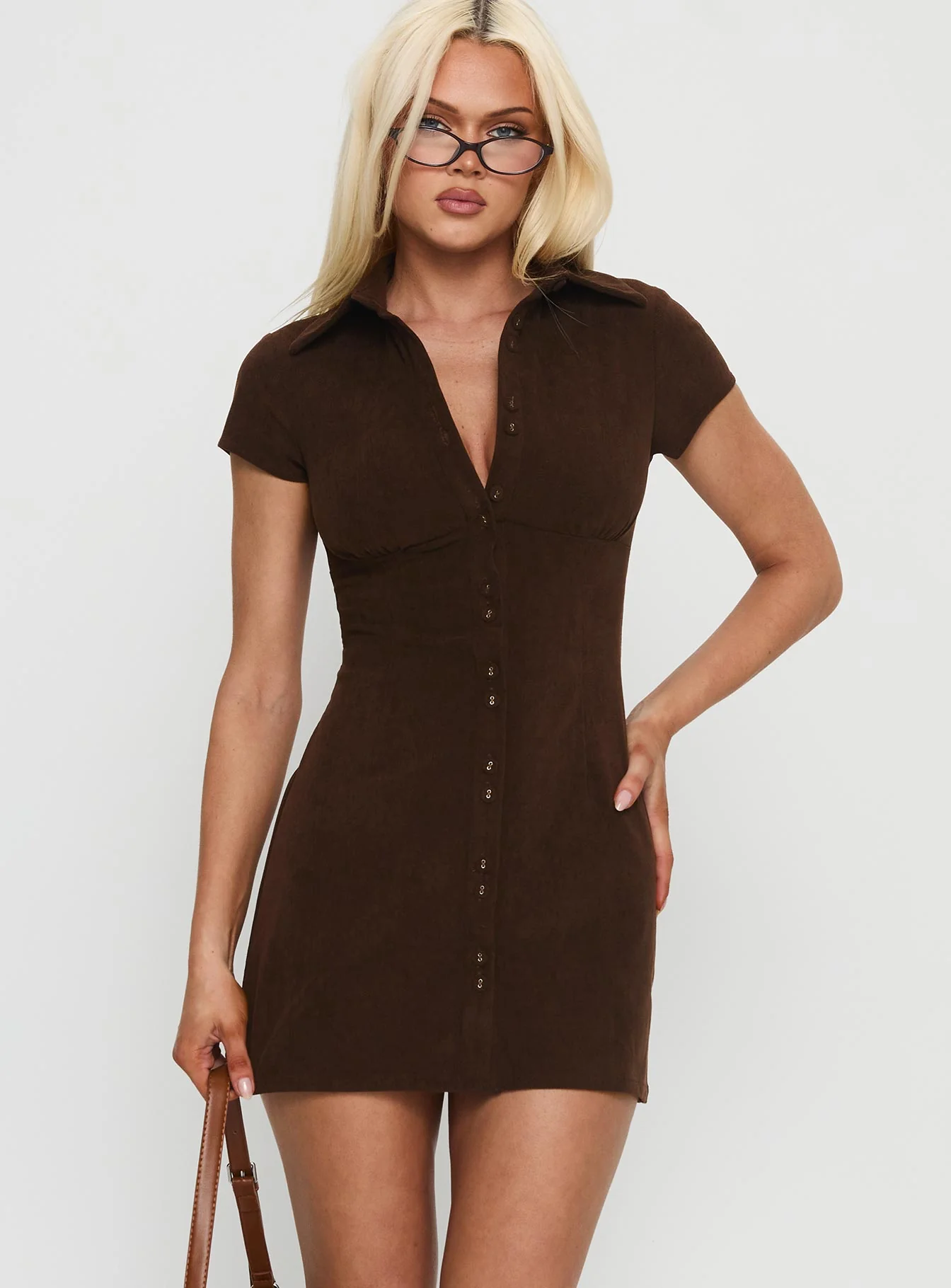 Cottesloe Corduroy Mini Dress Chocolate - Image 2