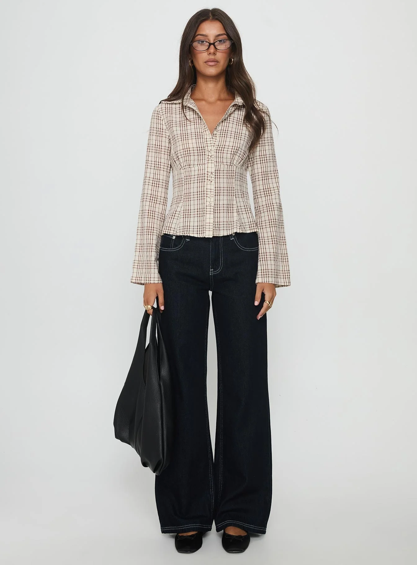 Cottesloe Long Sleeve Blouse Top Brown Check - Image 7