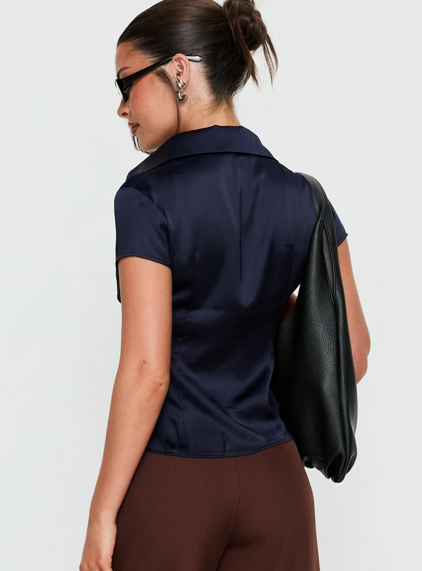 Cottesloe Satin Blouse Top Navy - Image 5