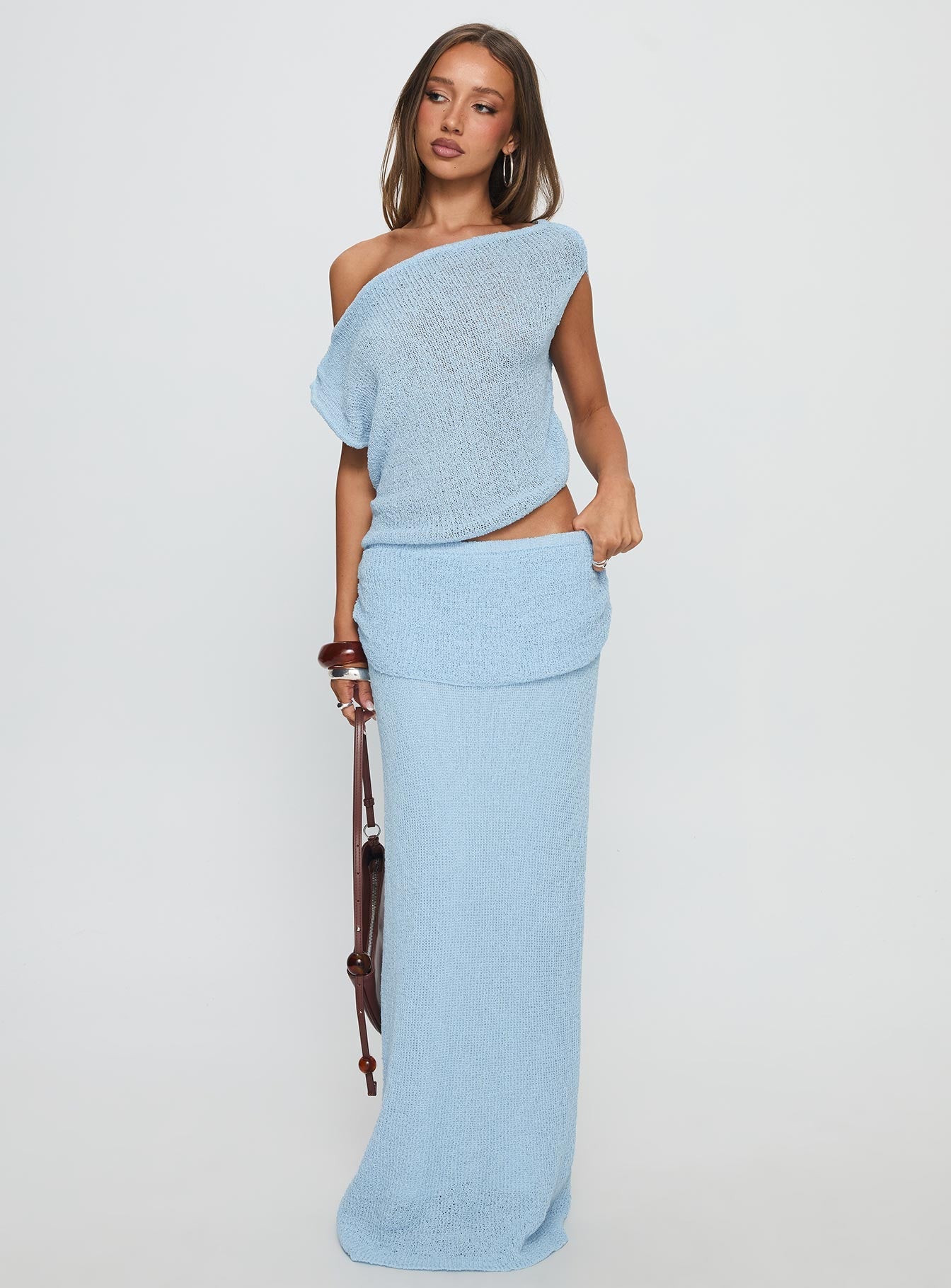 Courter Boucle Off Shoulder Top Blue - Image 2