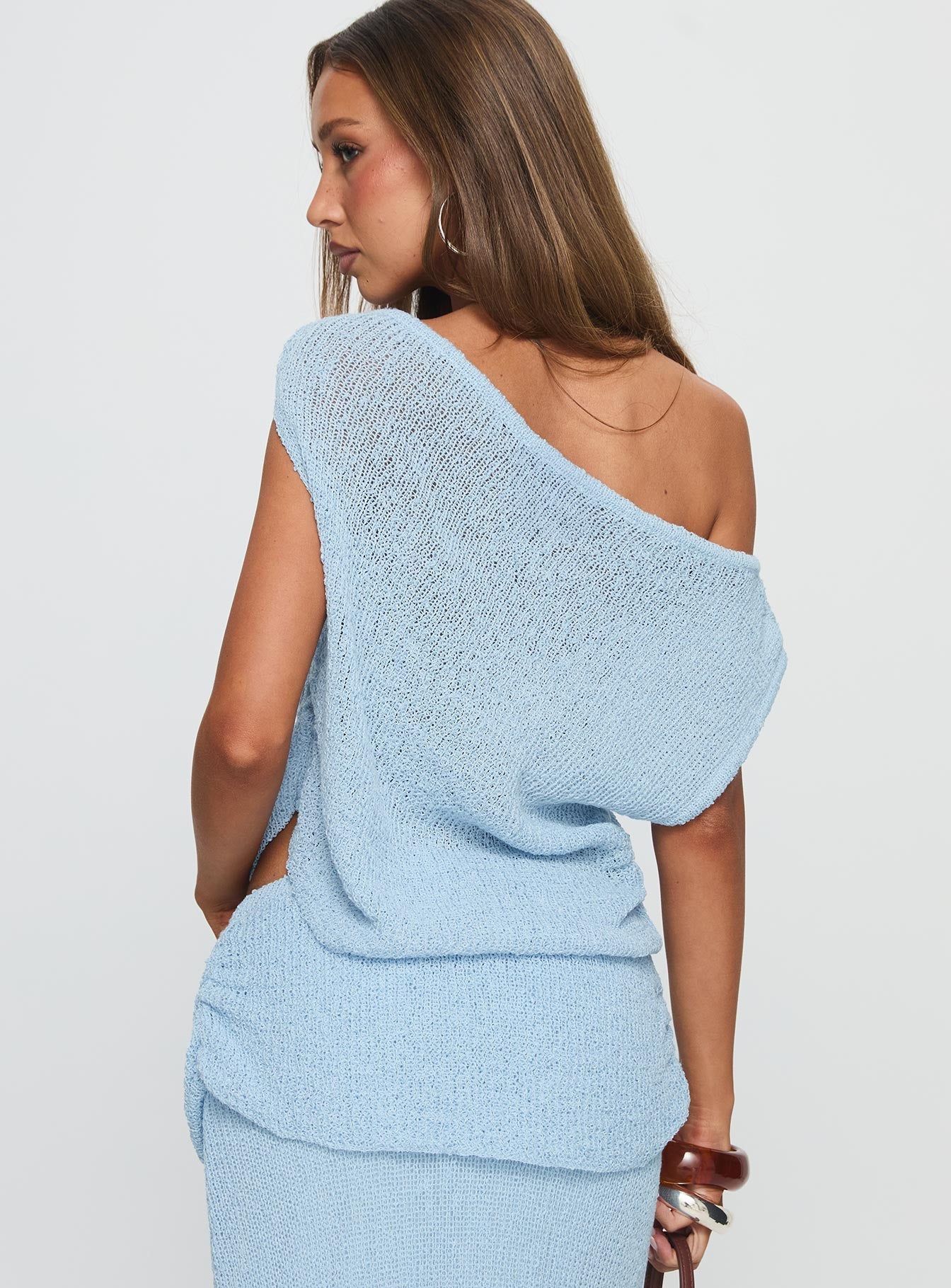 Courter Boucle Off Shoulder Top Blue - Image 4