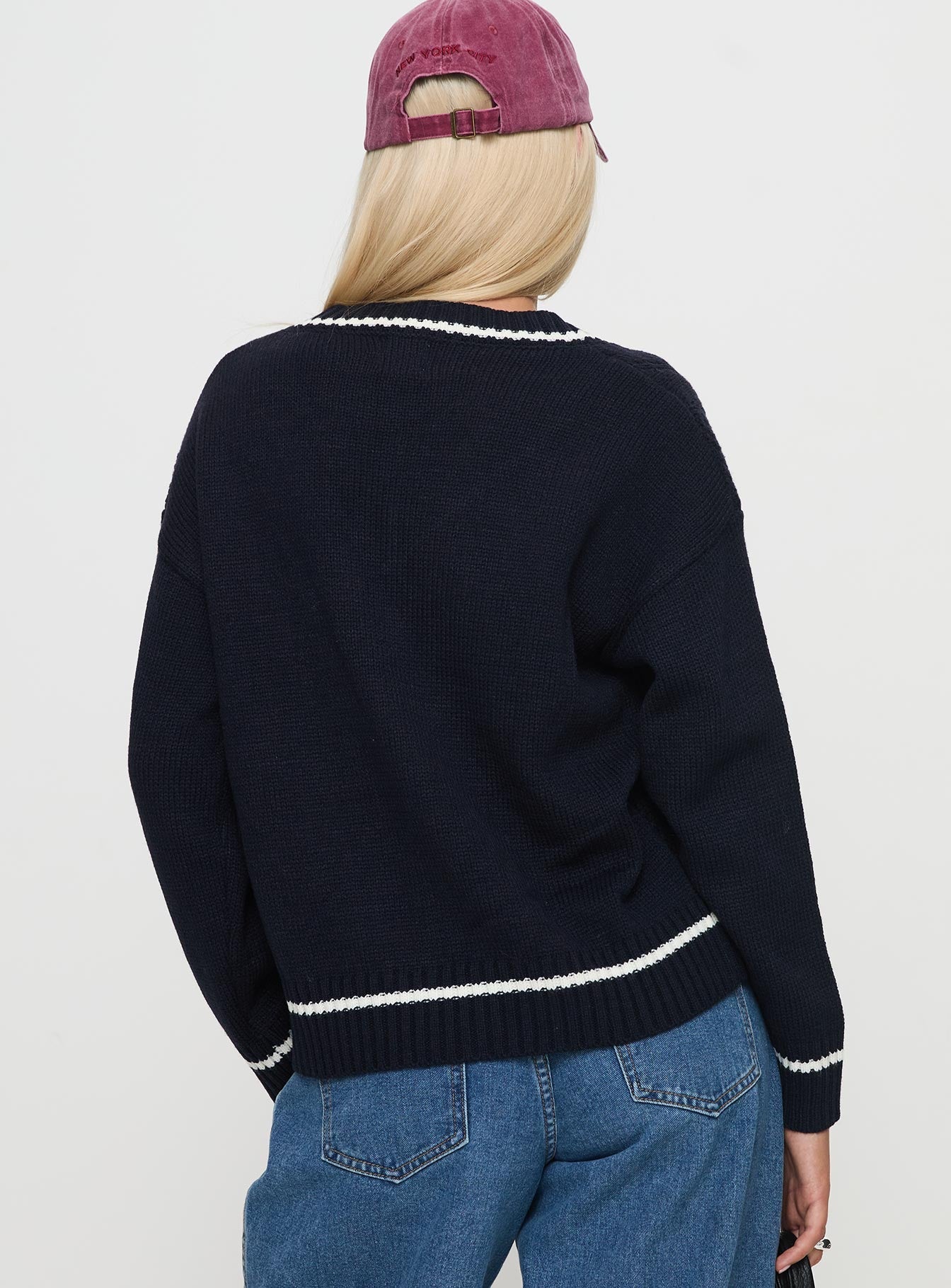 Covina V Neck Knit Sweater Navy - Image 4