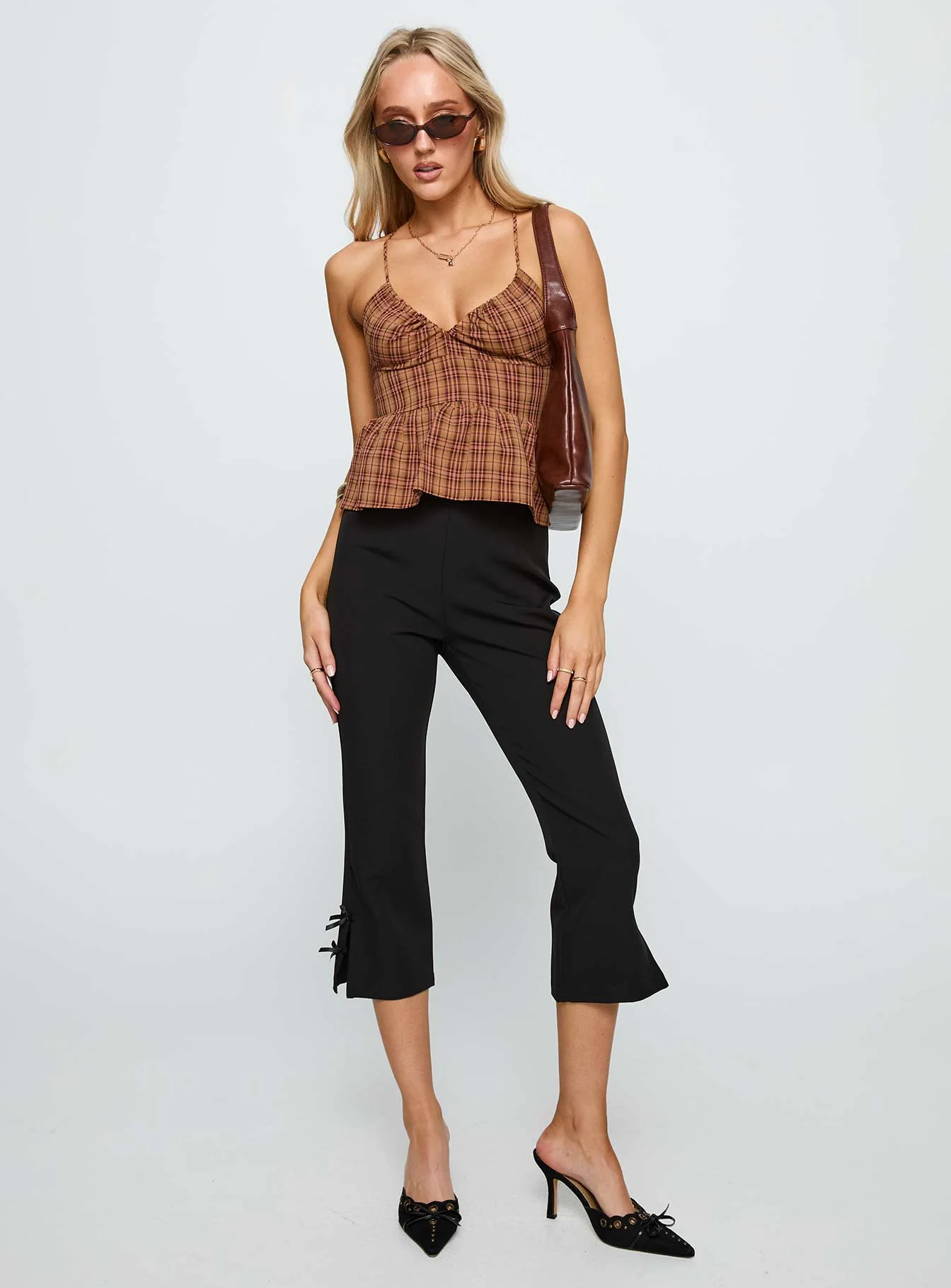 Croatia Frill Top Brown Check - Image 2