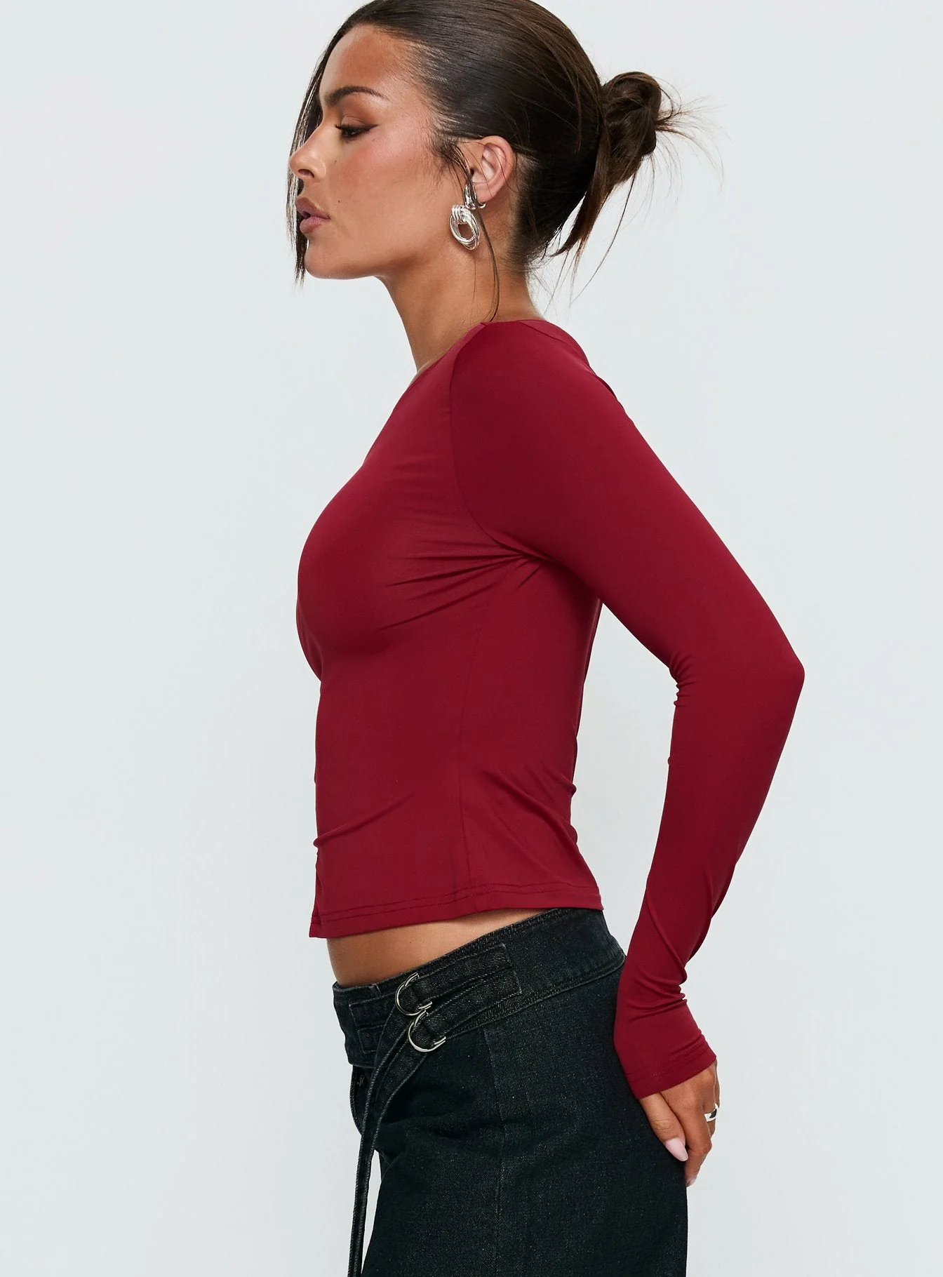 Crowded Room Button Up Long Sleeve Top Wine - Image 4