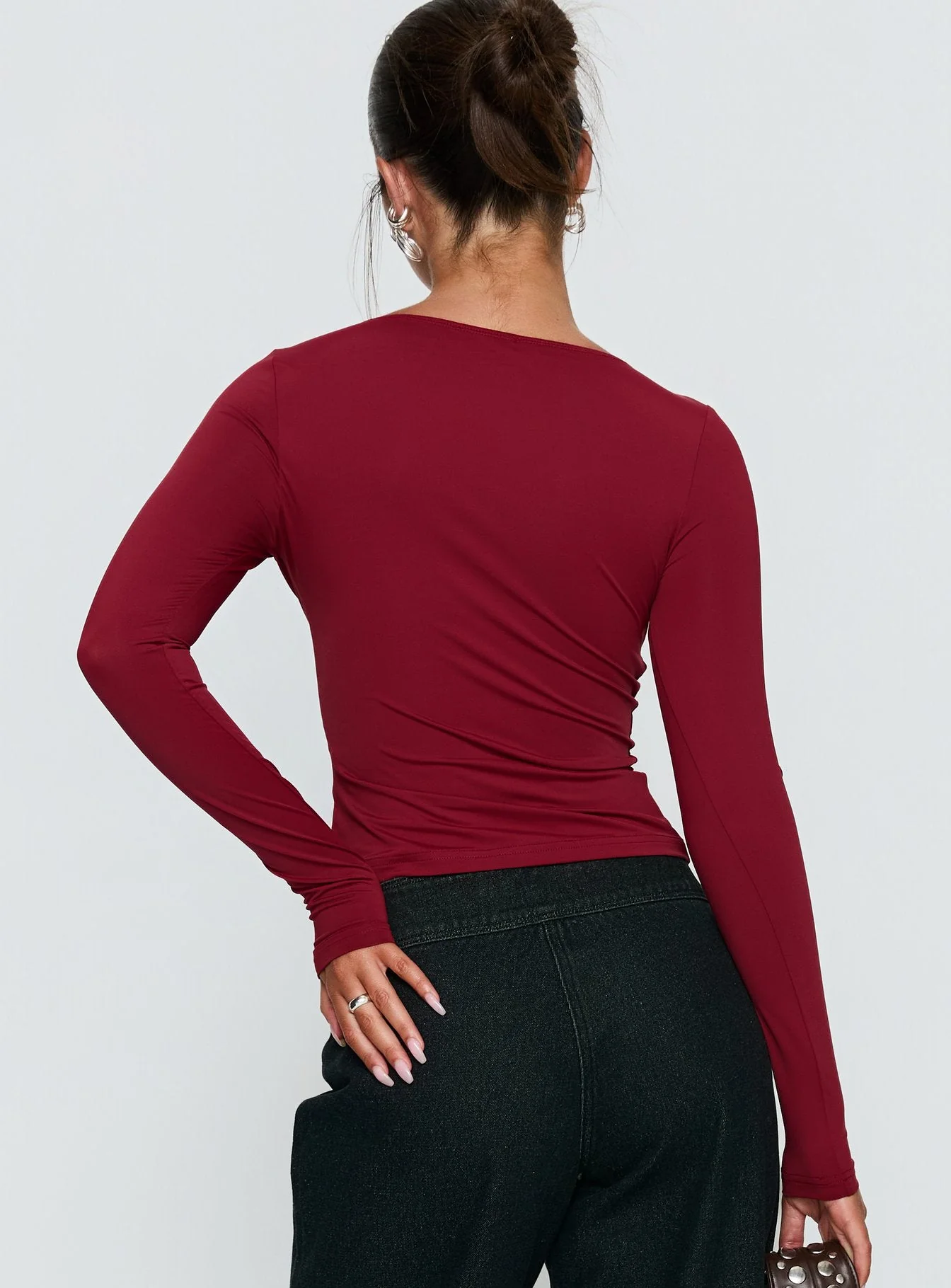 Crowded Room Button Up Long Sleeve Top Wine - Image 5