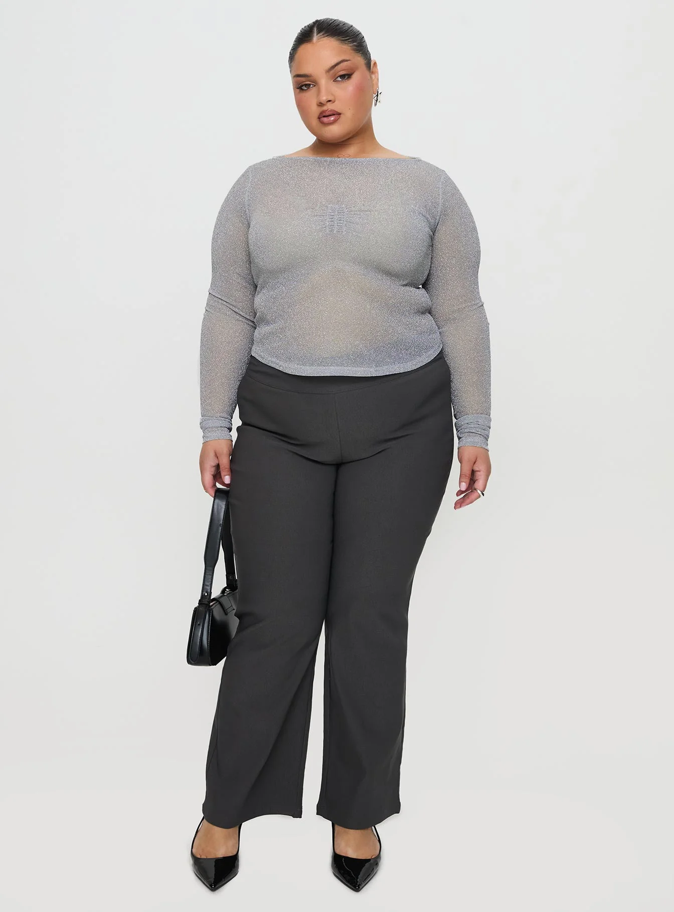 Crystal Clear Long Sleeve Mesh Top Silver - Image 7