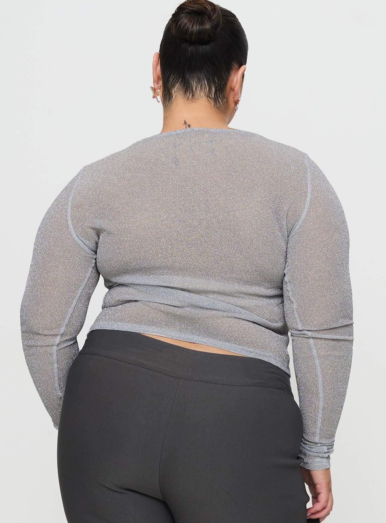 Crystal Clear Long Sleeve Mesh Top Silver - Image 8