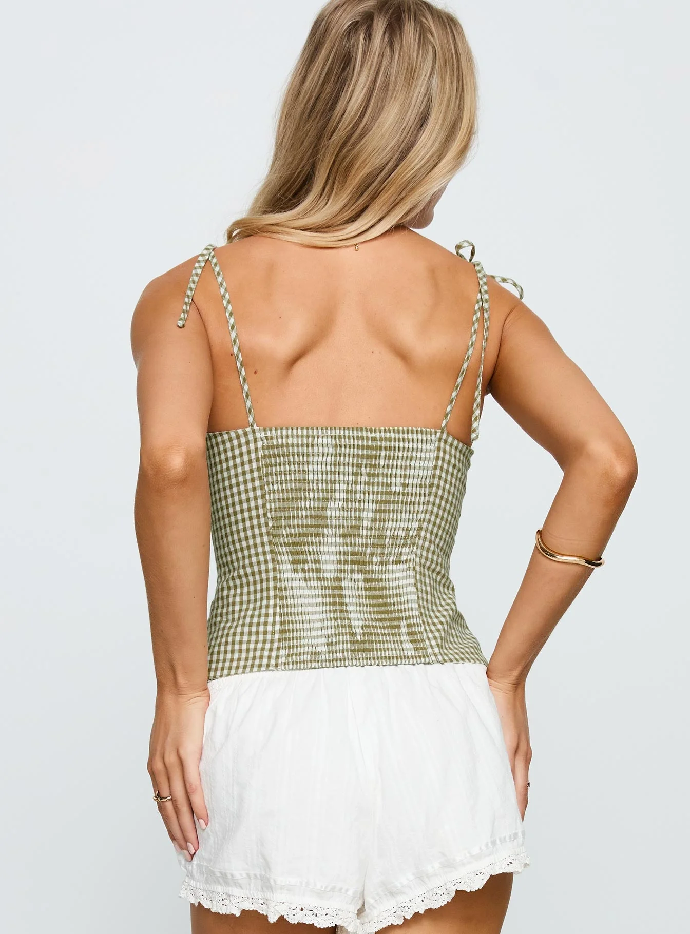 Dalanie Tie Strap Top Green Check - Image 5