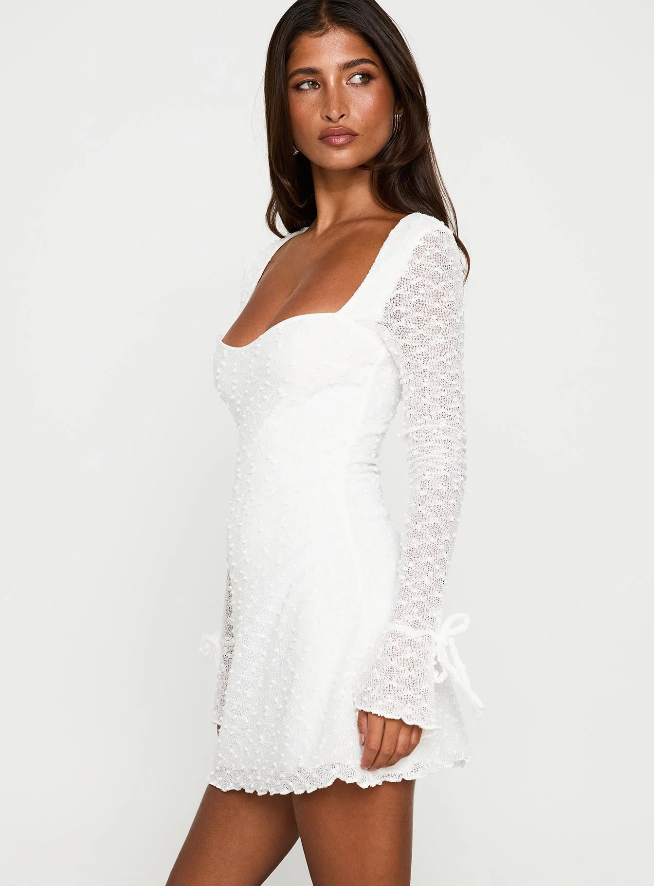 Dalzine Long Sleeve Mini Dress White - Image 4