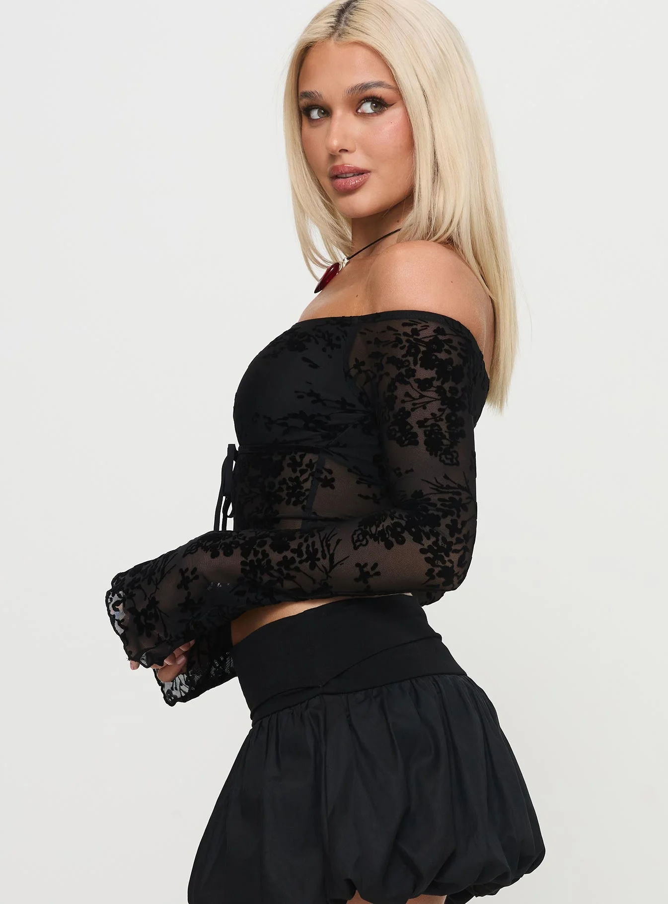 Dance For Me Off Shoulder Lace Top Black - Image 4