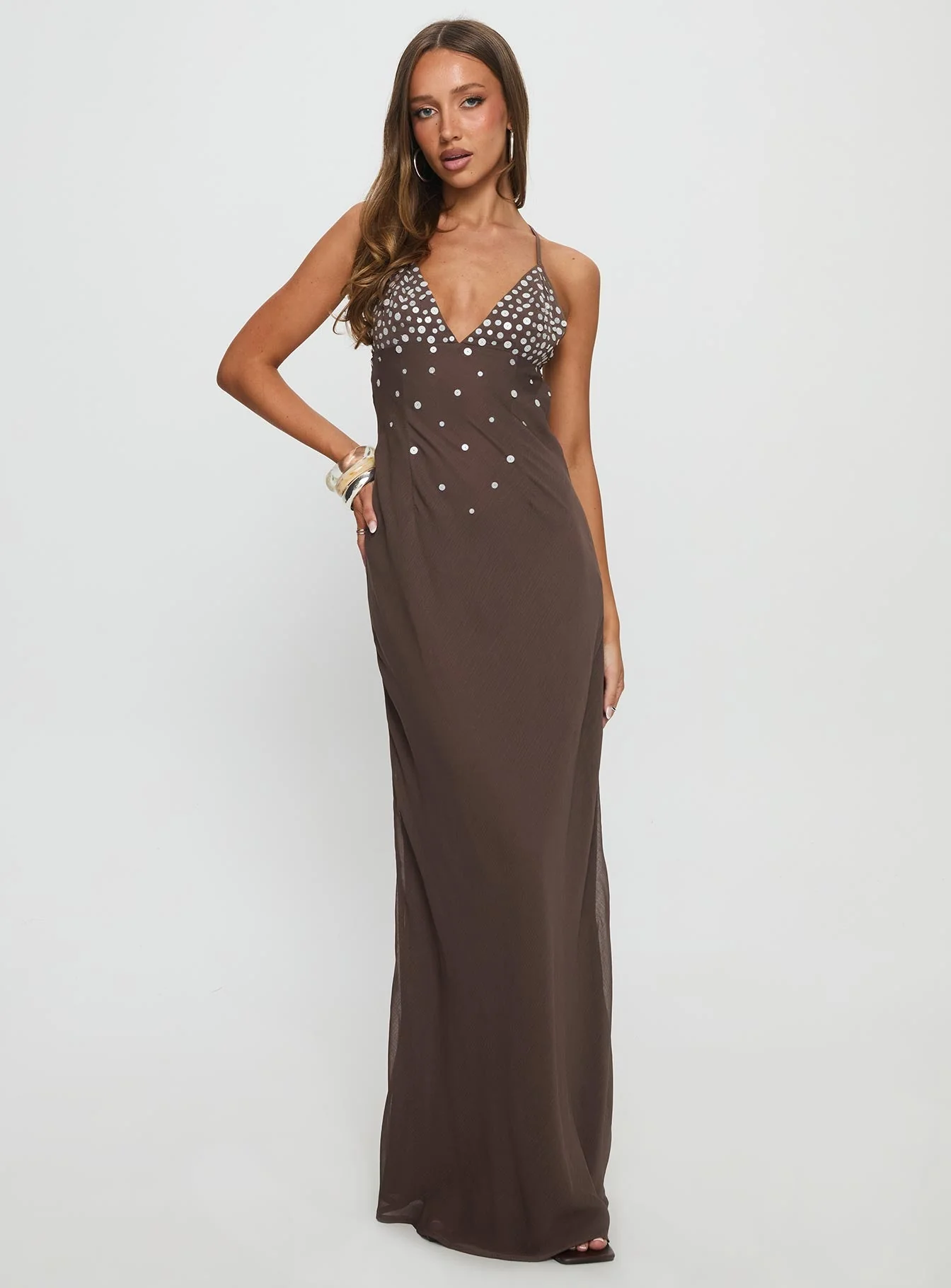 Dannelle Sequin Maxi Dress Brown - Image 2