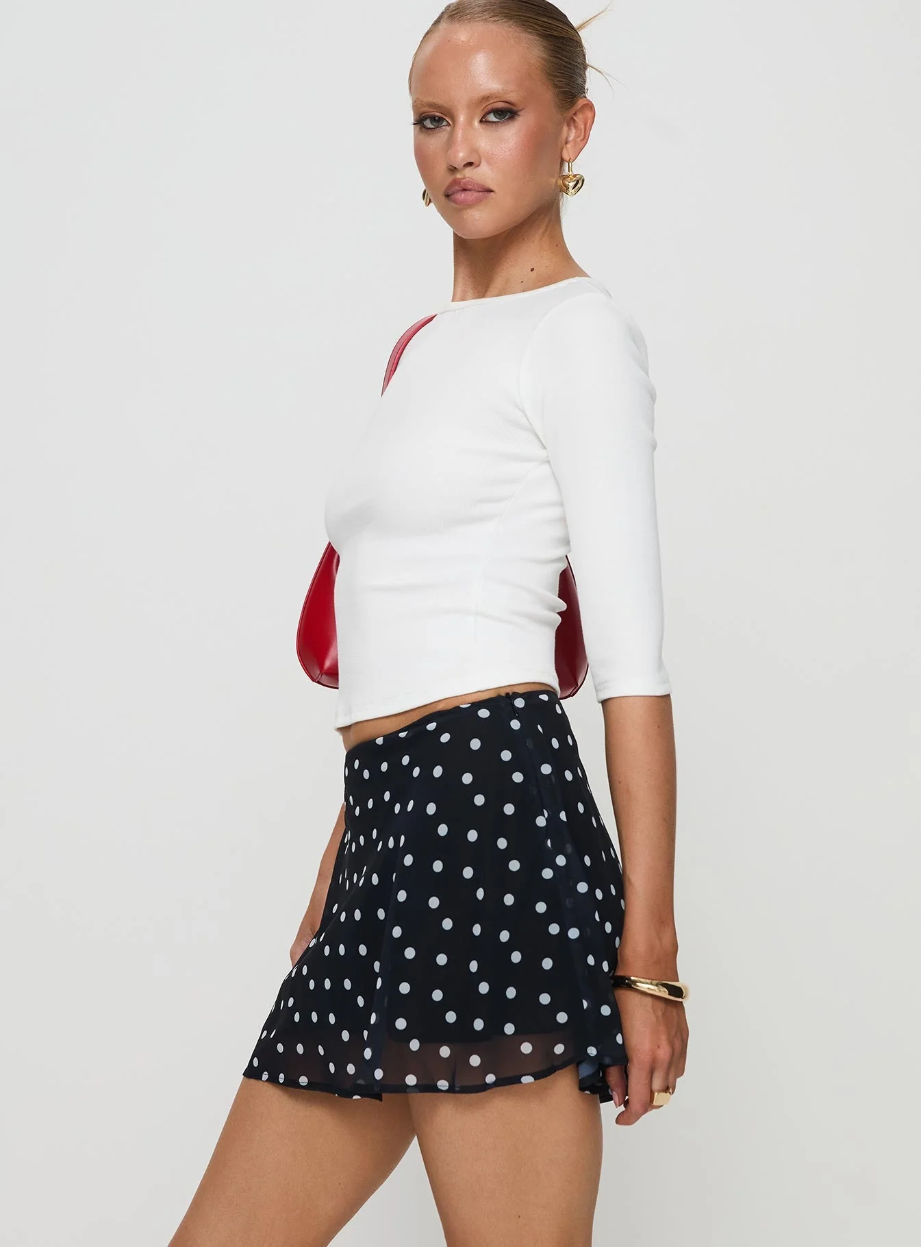 Dapple Bias Mini Skirt Black Polka Dot - Image 4