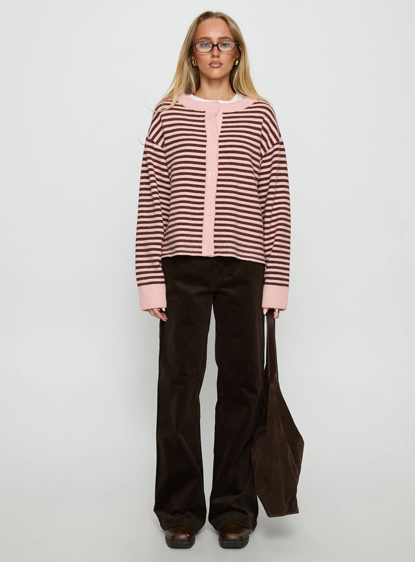 Darnelle Button Up Knit Cardigan Pink Stripe - Image 7