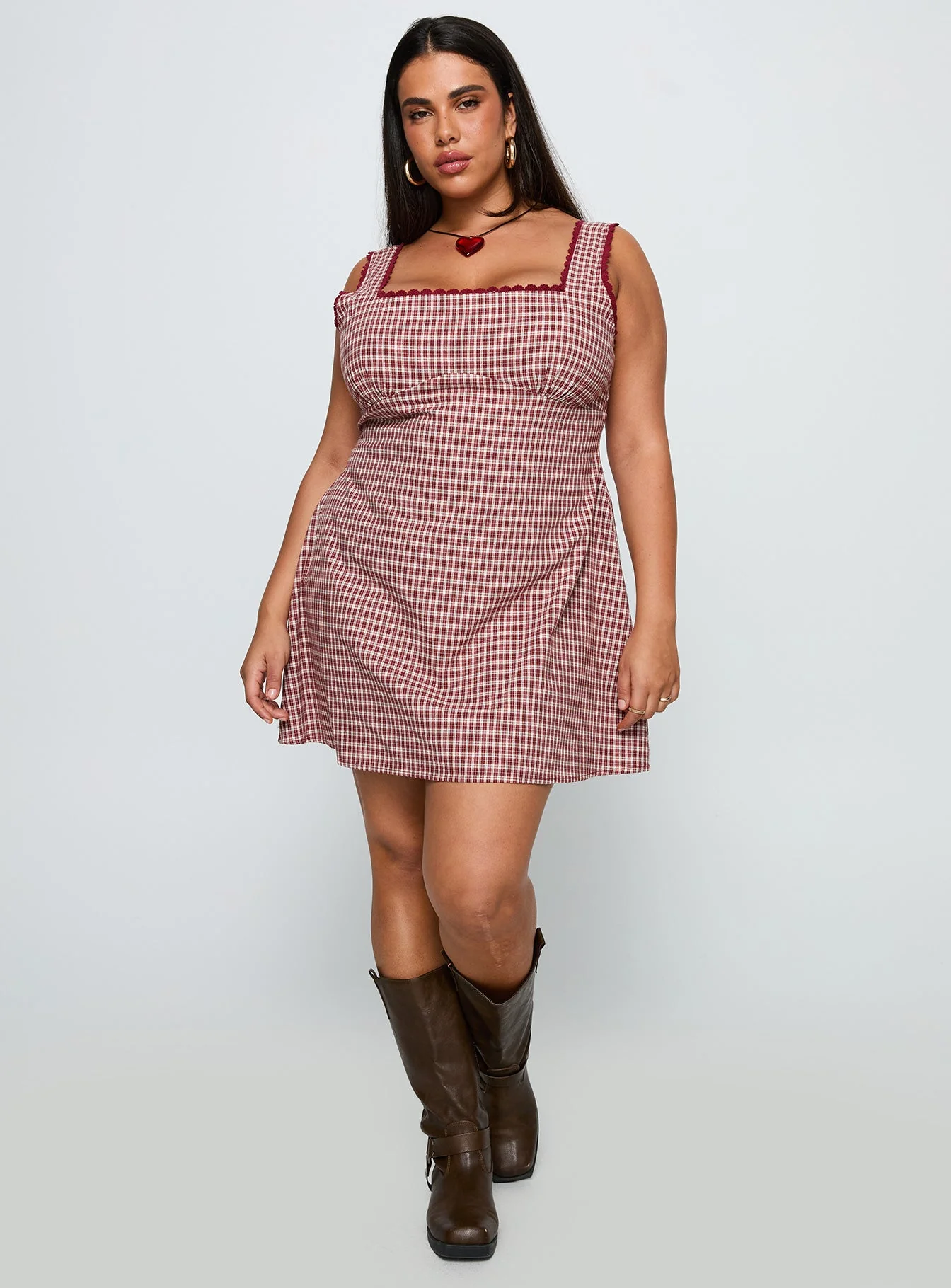 Dasha Mini Dress Red Check Curve - Image 3