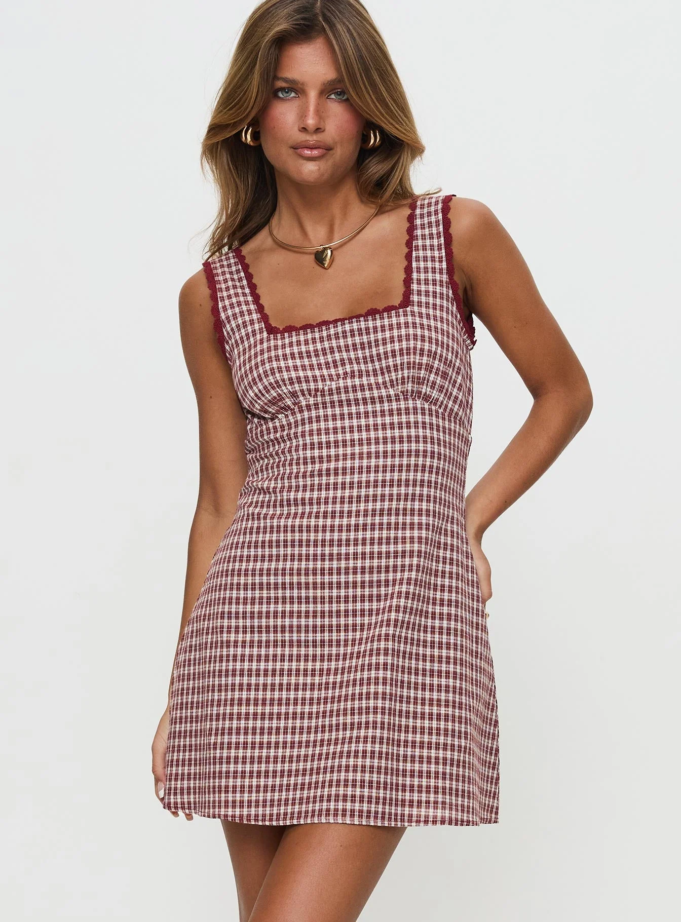Dasha Mini Dress Red Check Tall - Image 2