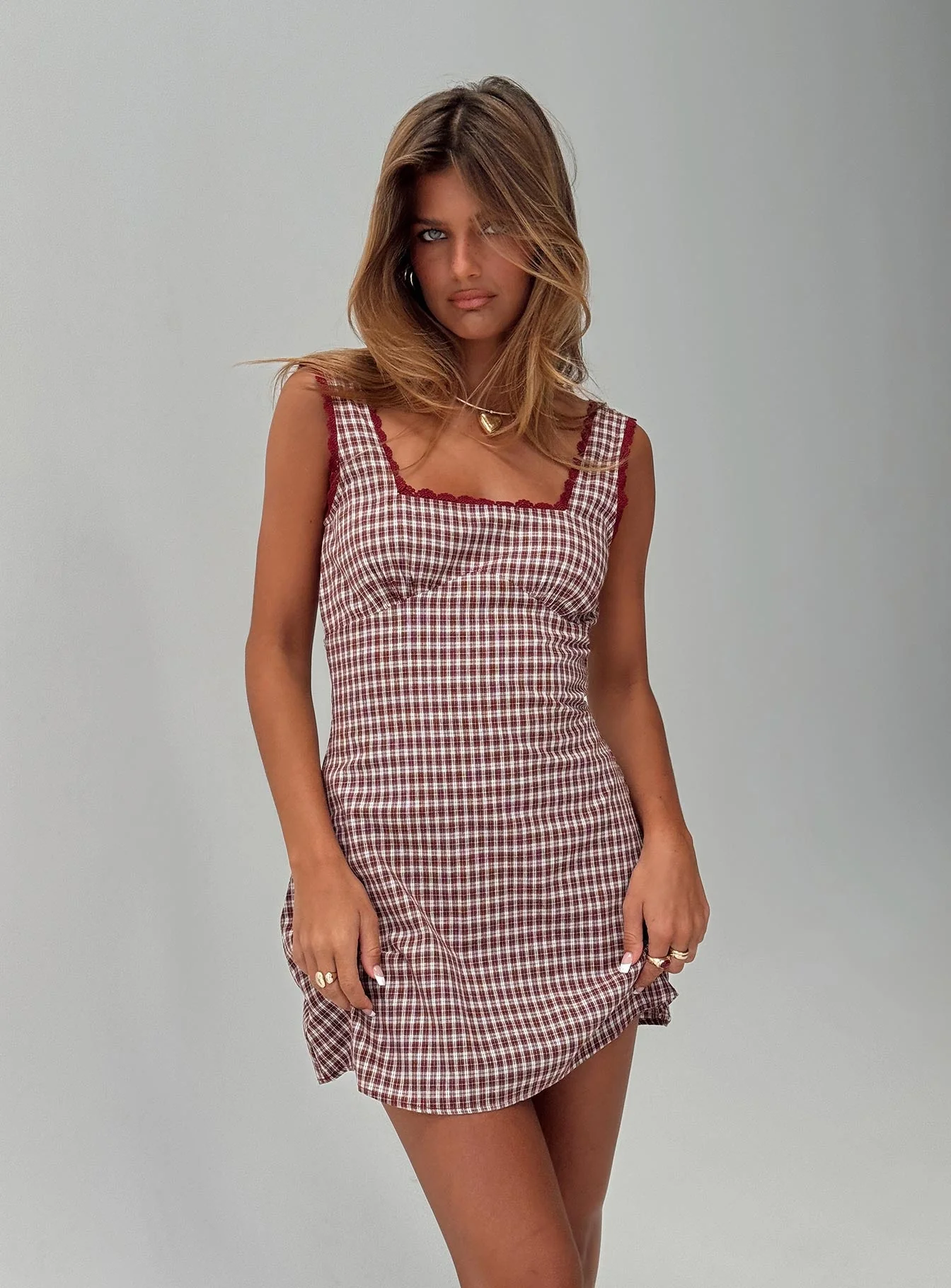 Dasha Mini Dress Red Check Tall - Image 8