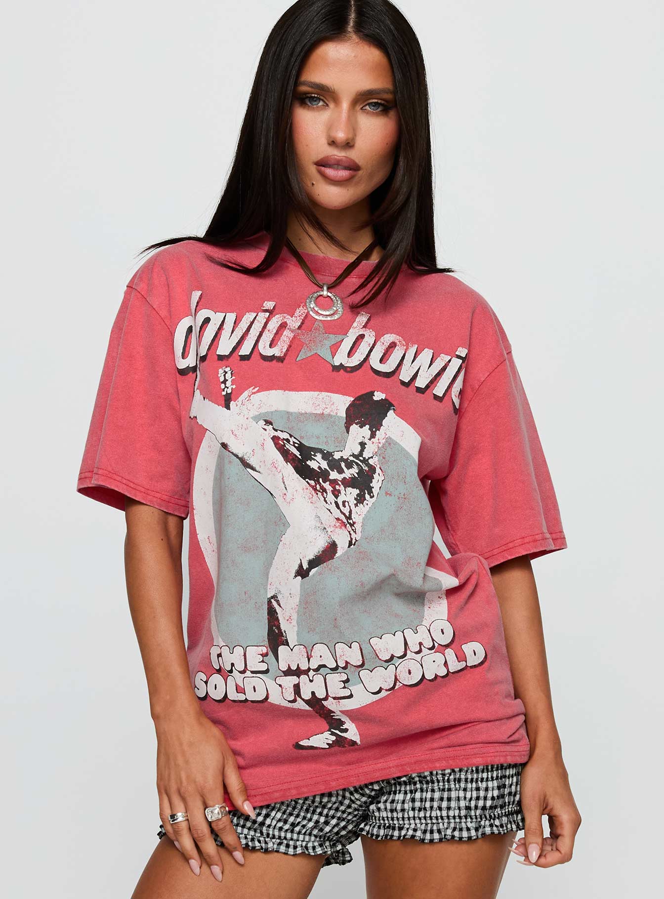 David Bowie Vintage Oversized Graphic Tee Red - Image 2