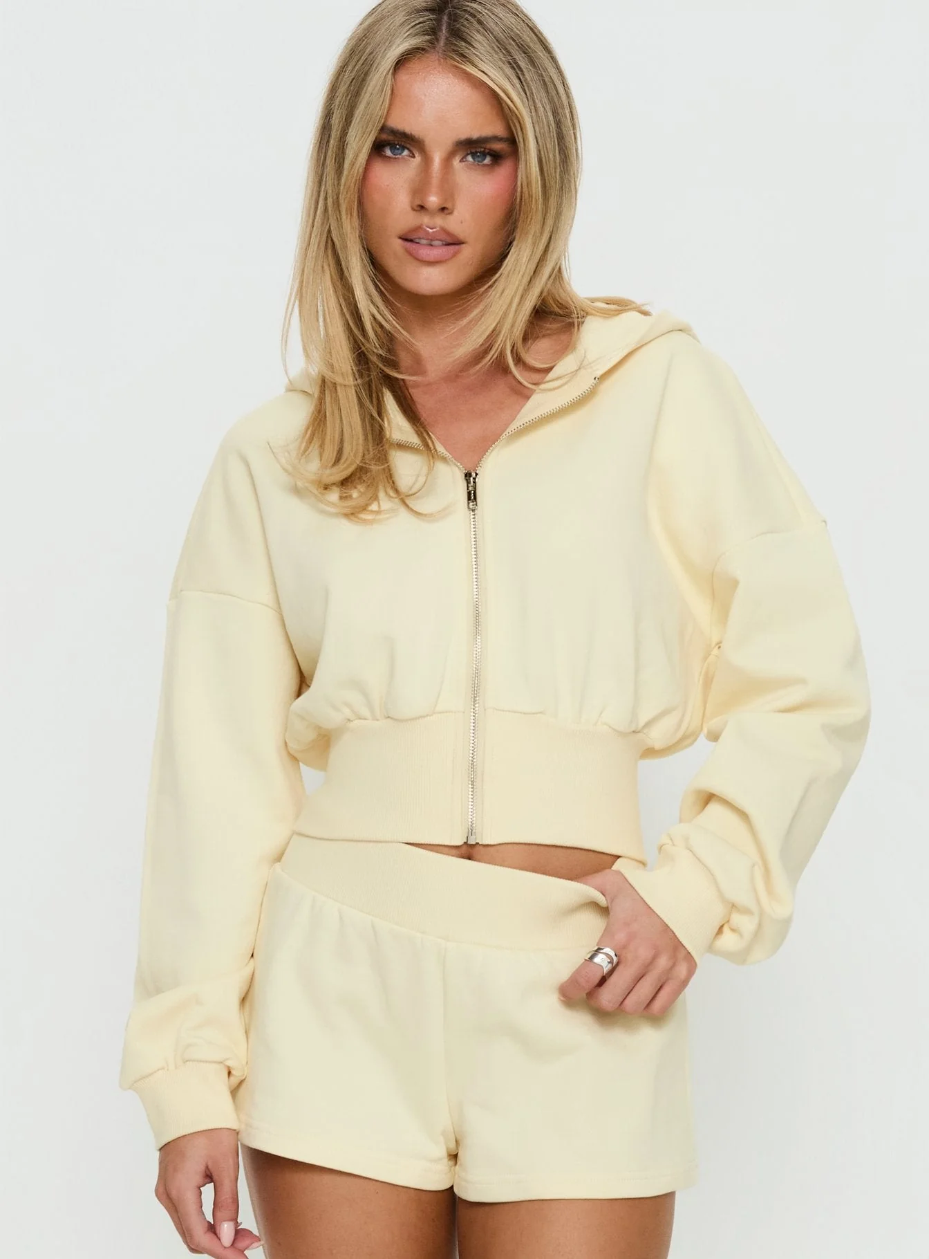 Daytime Cropped Blouson Hoodie Buttercream - Image 2