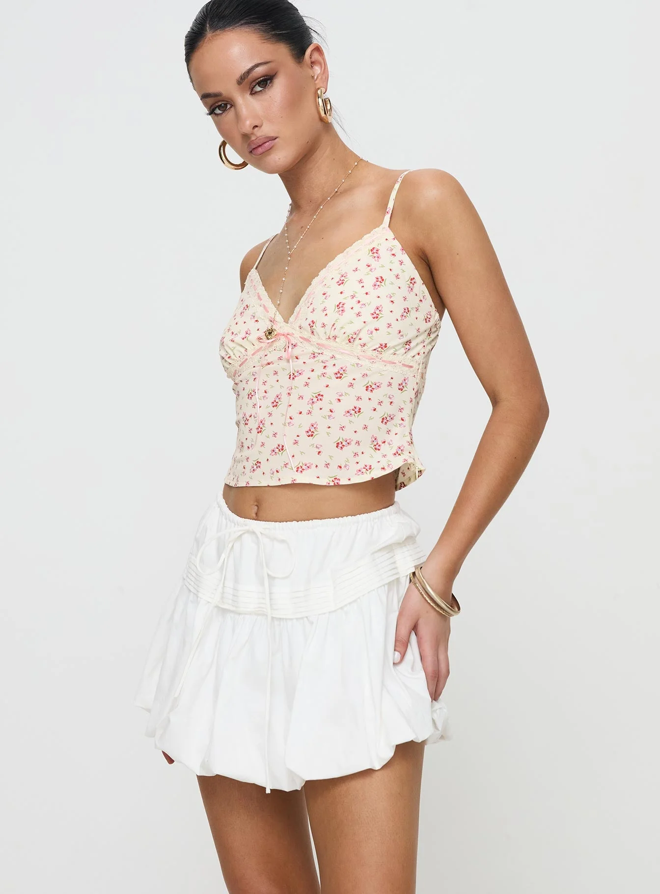 Dear London Bubble Hem Mini Skirt White - Image 4