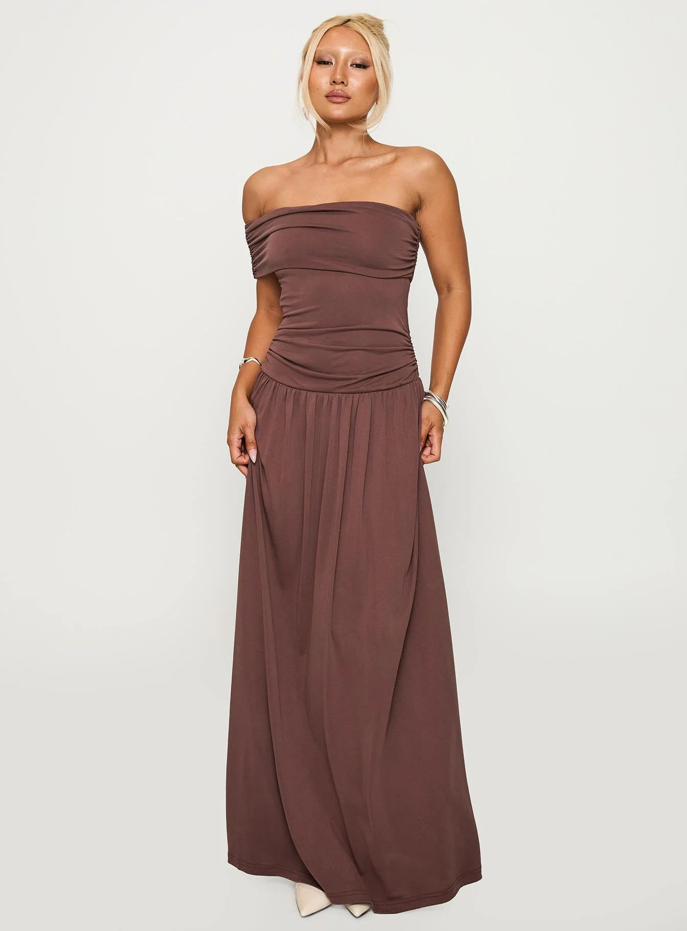 Decadence Strapless Maxi Dress Brown - Image 2