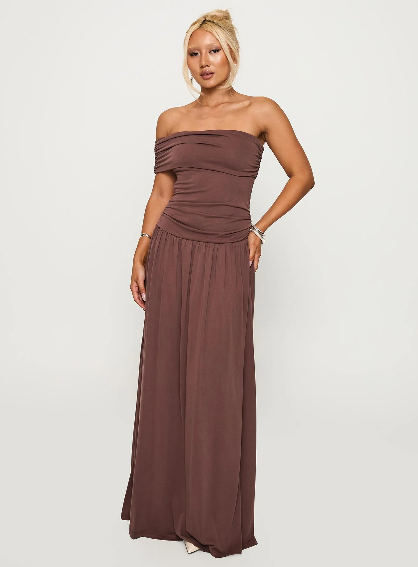 Decadence Strapless Maxi Dress Brown - Image 3