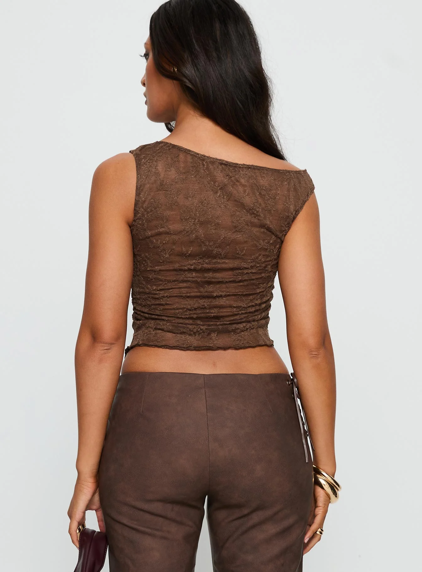 Decia One Shoulder Lace Top Brown - Image 5