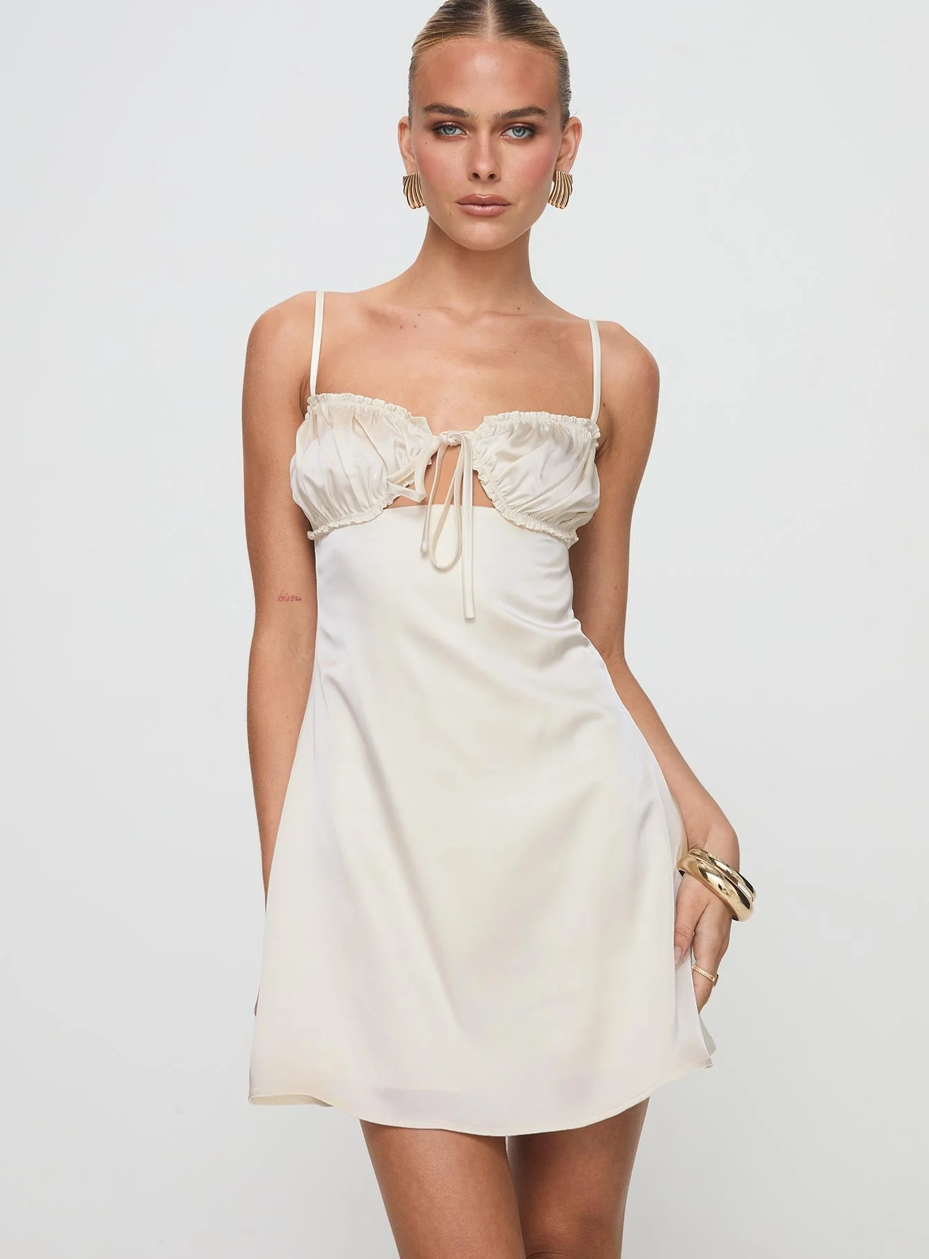 Decipher Satin Mini Dress Ivory - Image 2