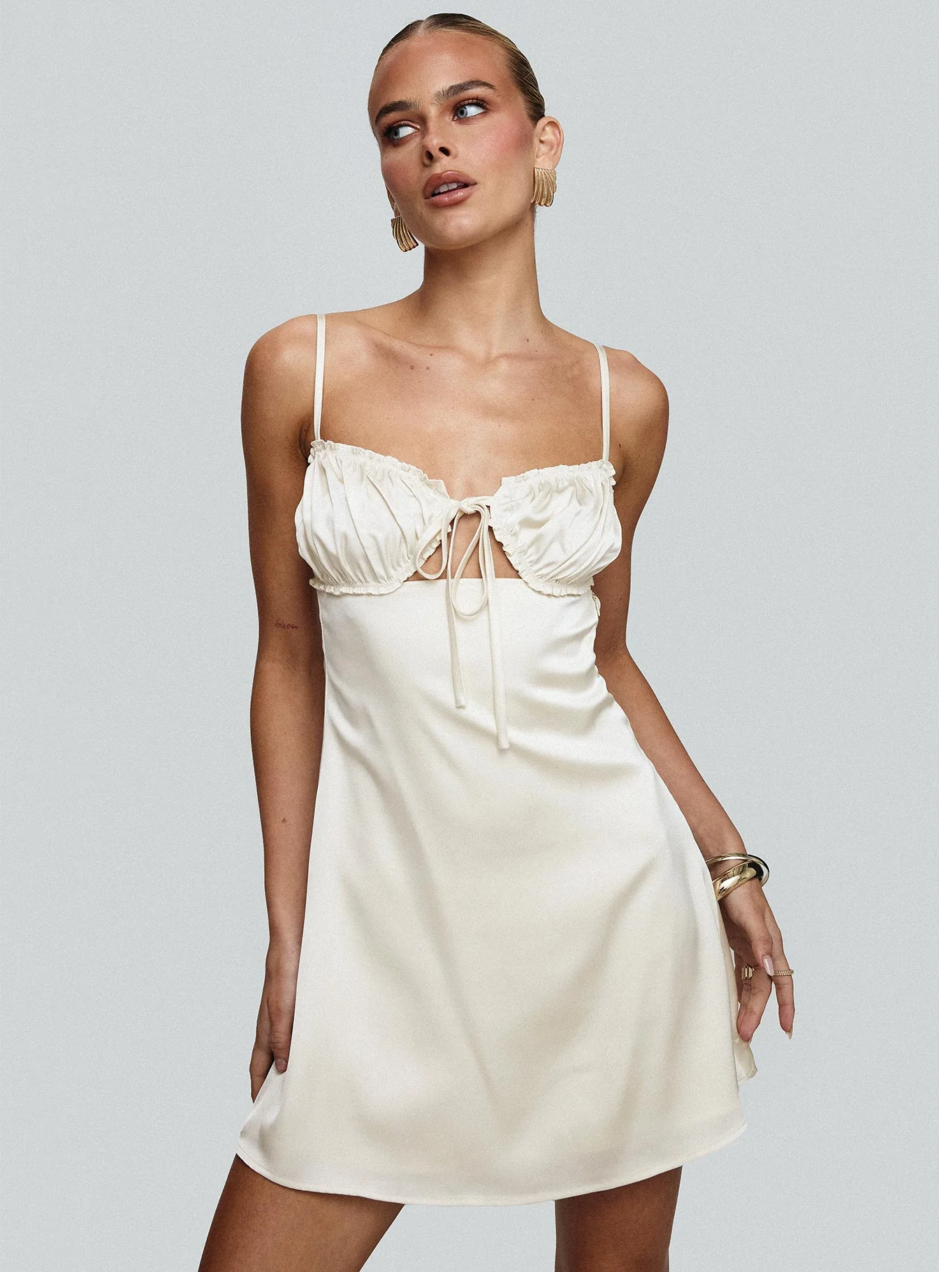 Decipher Satin Mini Dress Ivory - Image 8
