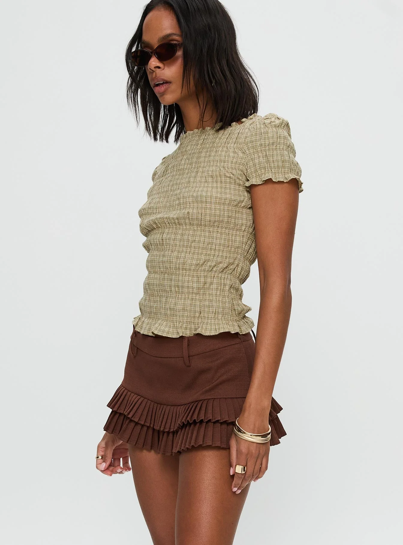 Deei Double Ruffle Mini Skort Chocolate - Image 4