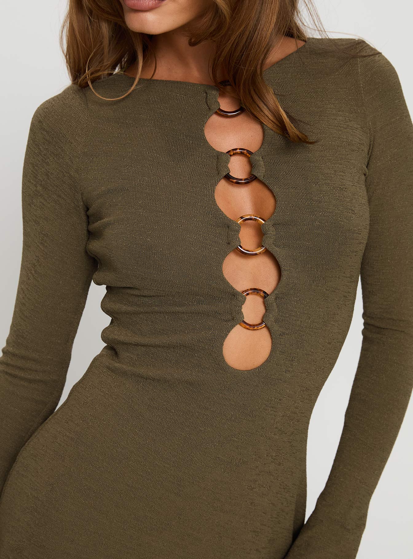 Dejonge Long Sleeve Ring Mini Dress Olive - Image 6