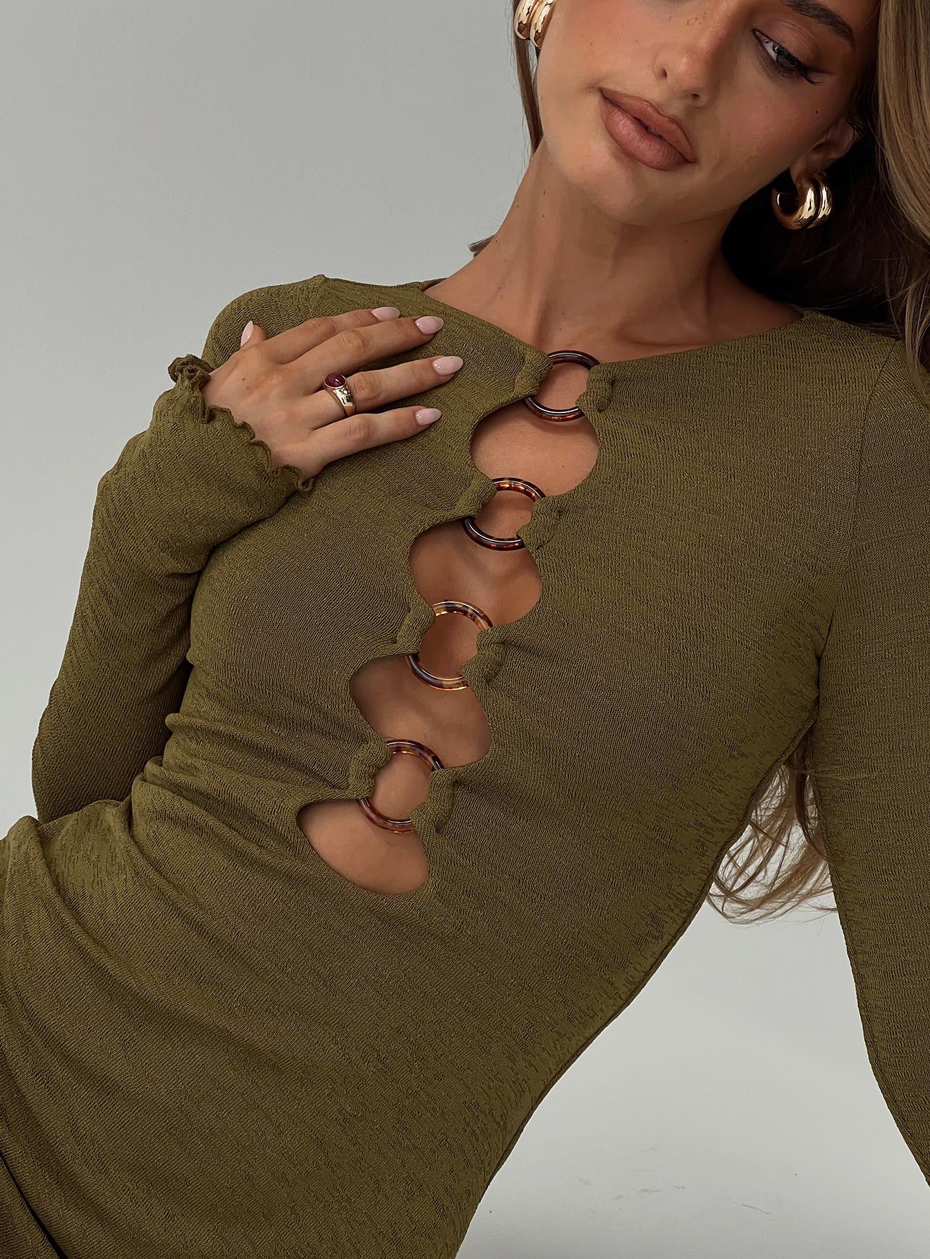 Dejonge Long Sleeve Ring Mini Dress Olive - Image 8