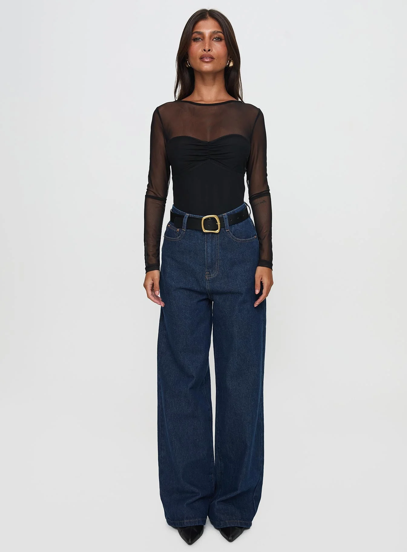 Delanee Mesh Detail Long Sleeve Bodysuit Black - Image 7